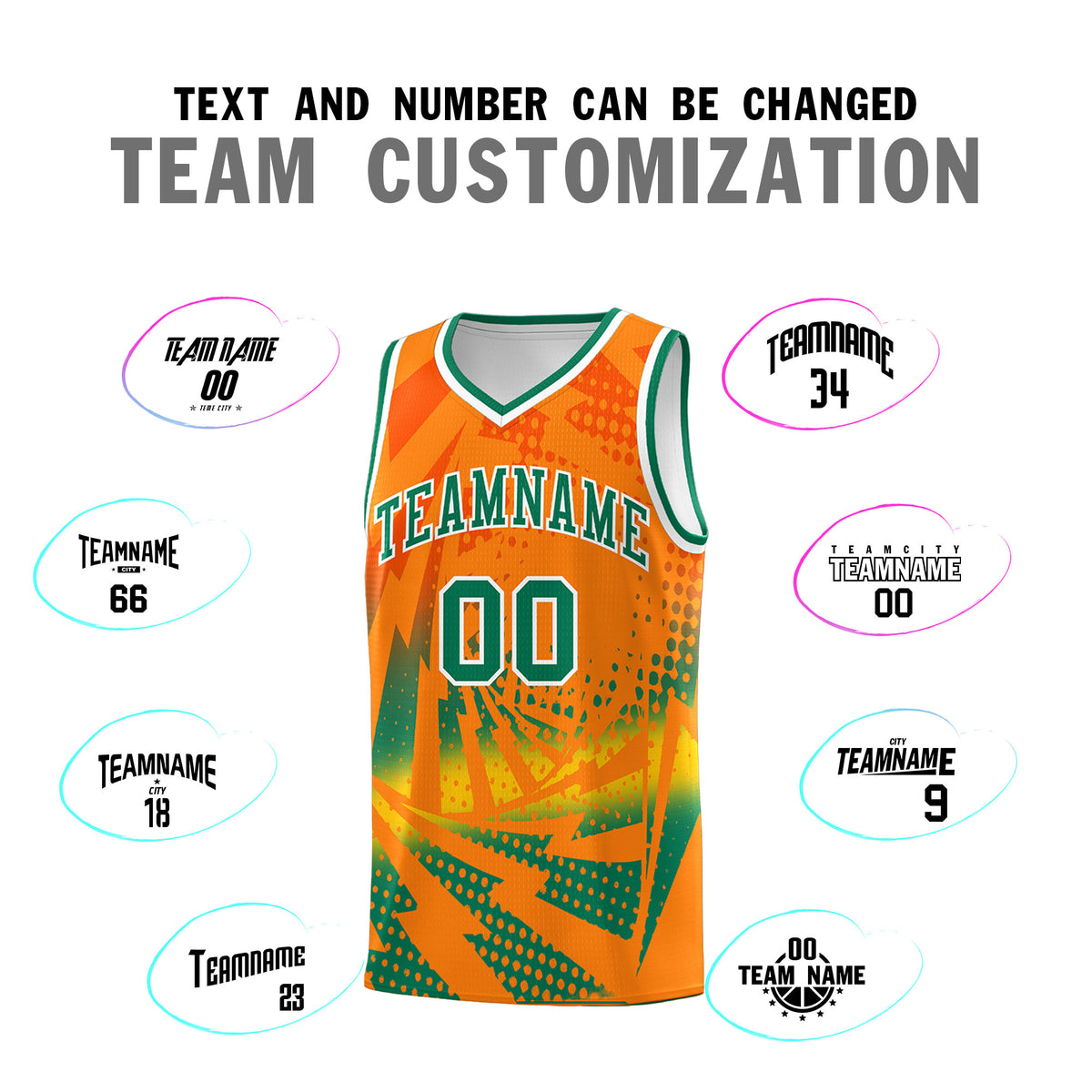 Custom Youth Basketball Jerseys Orange Kelly Green Lightning Design Halftone Personalized Uniforms