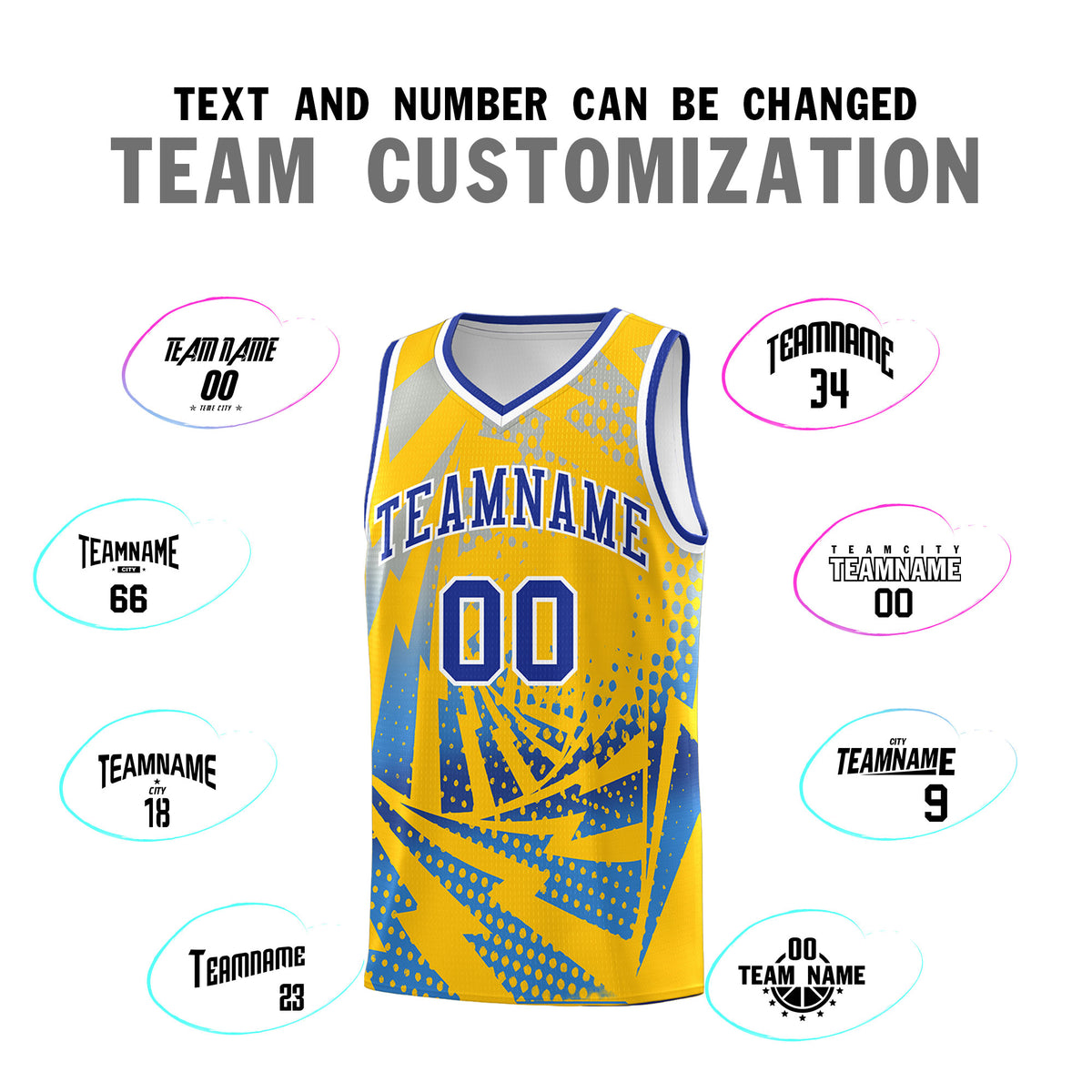 Custom Youth Basketball Jerseys Gold Powder Blue Lightning Halftone Personalized Team Uniforms