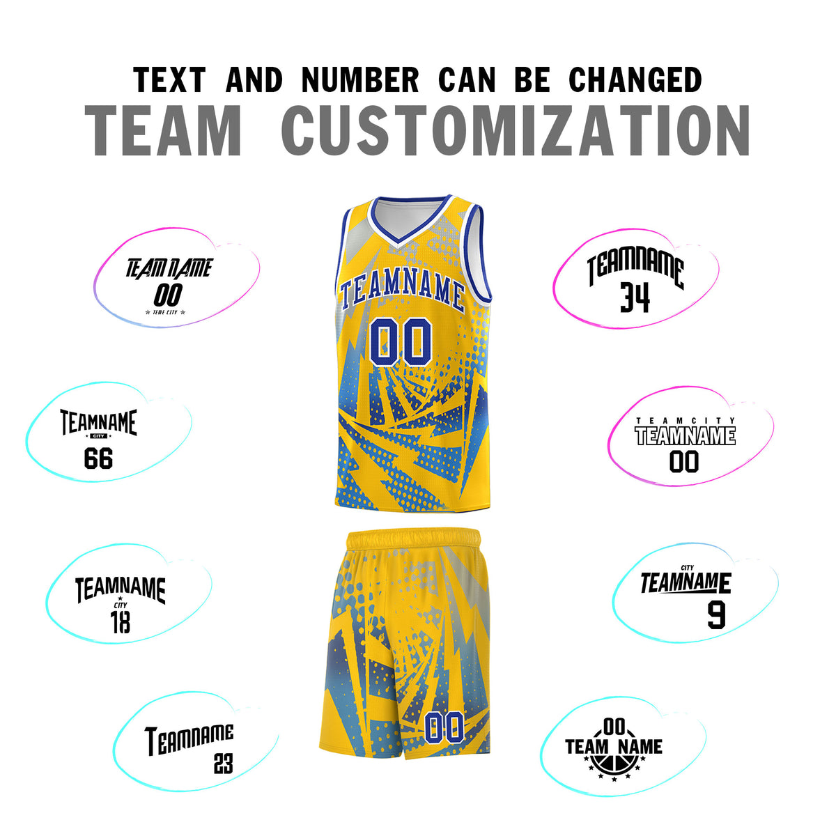 Custom Youth Basketball Jerseys Gold Powder Blue Lightning Halftone Personalized Team Uniforms