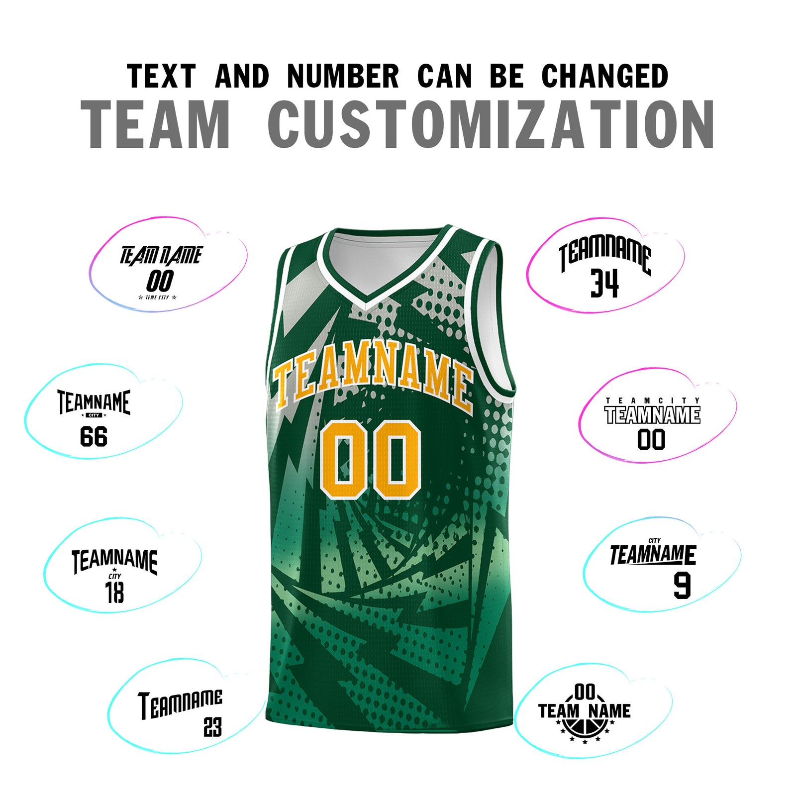 Custom Youth Basketball Jerseys Green Kelly Green Lightning Design Halftone Personalized Uniforms