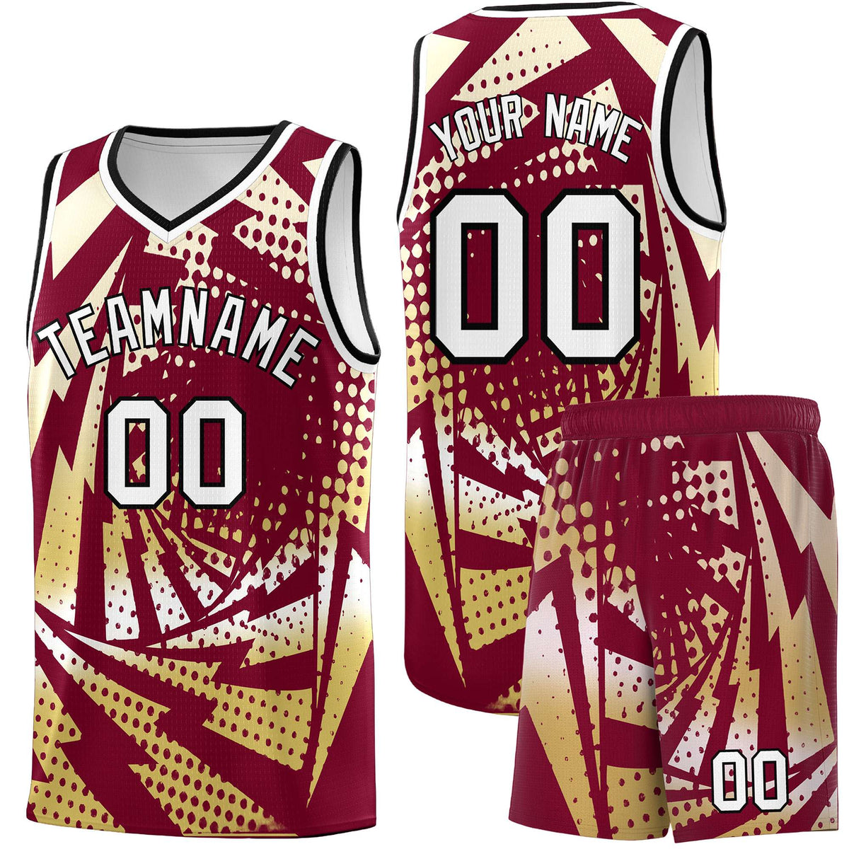 Custom Youth Basketball Jerseys Crimson Old Gold Lightning Design Halftone Personalized Uniforms