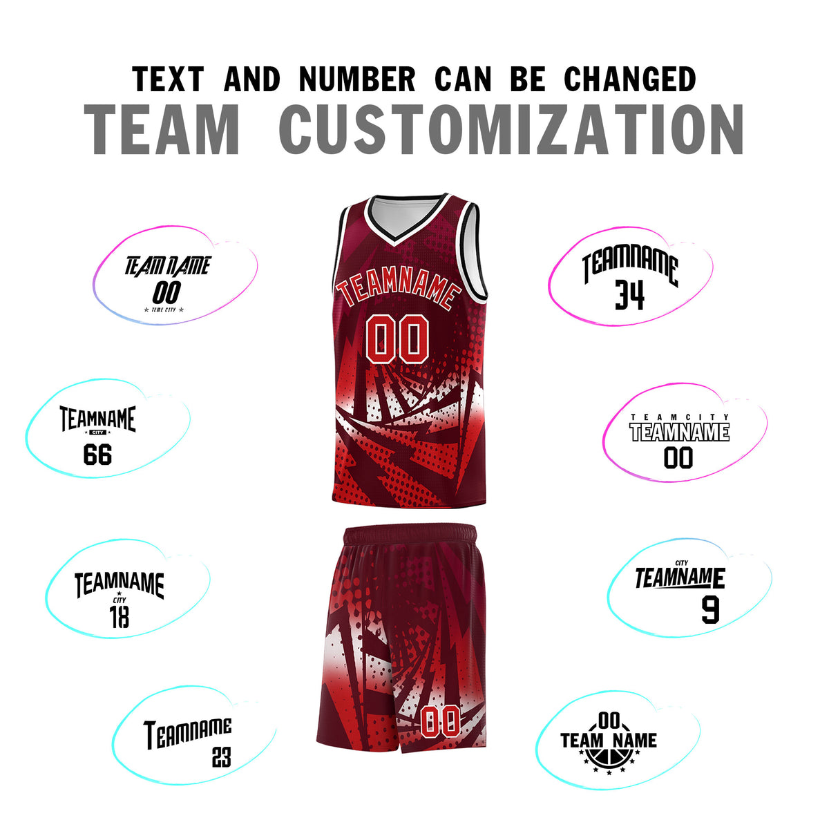 Custom Youth Basketball Jerseys Maroon Red Lightning Halftone Personalized Team Uniforms