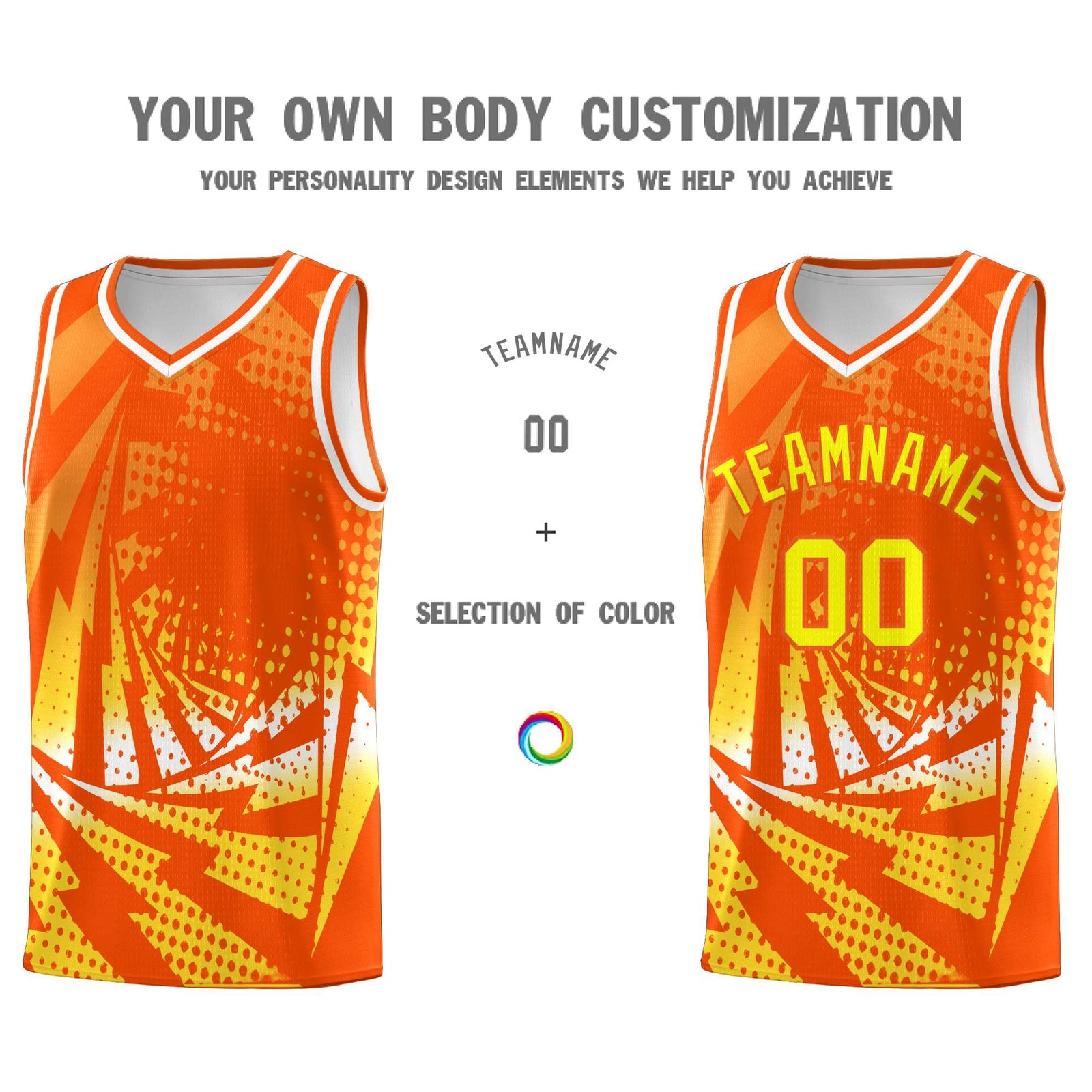 Custom Youth Basketball Jerseys Orange Gold Lightning Halftone Personalized Team Uniforms