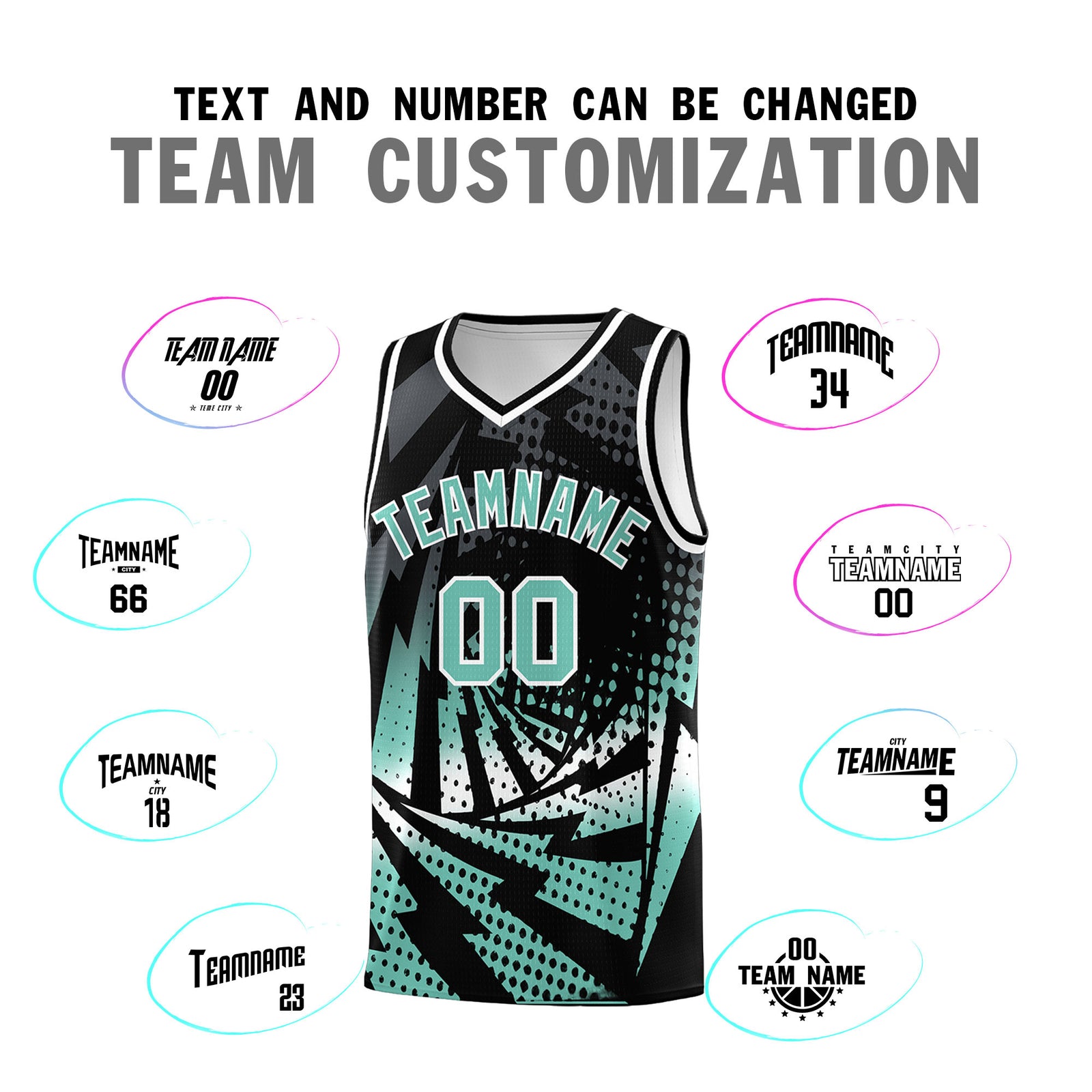 Custom Youth Basketball Jerseys Black Bright Green Lightning Halftone Personalized Team Uniforms
