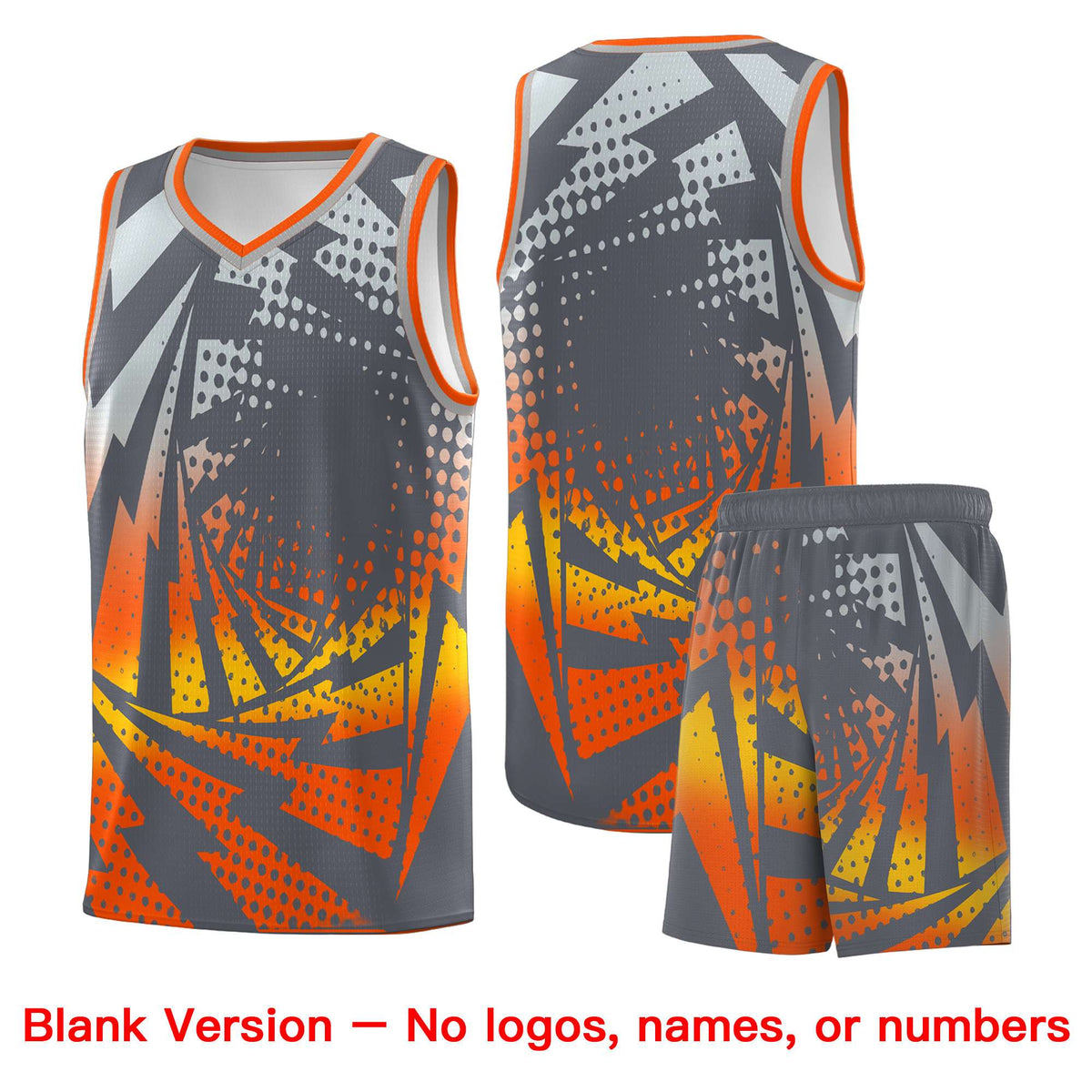 Custom Youth Basketball Jerseys Dark Gray Orange Lightning Design Halftone Personalized Uniforms