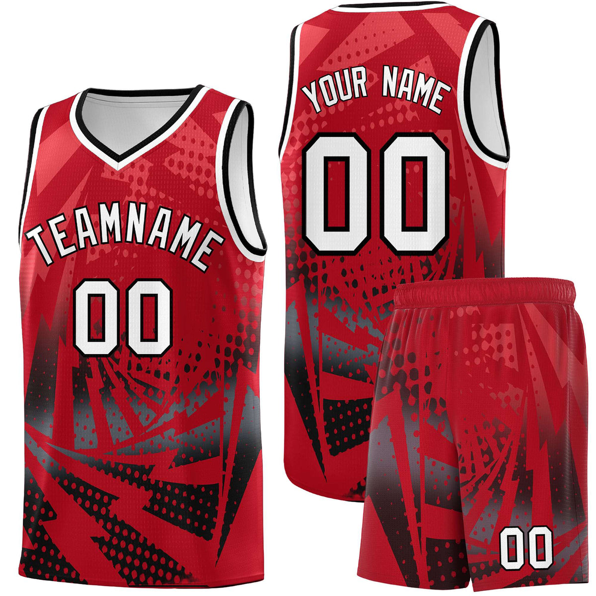 Custom Youth Basketball Jerseys Red Black Lightning Halftone Personalized Team Uniforms