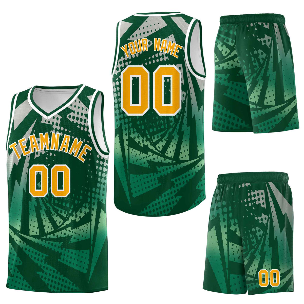 Custom Green Kelly Green Lightning Halftone Dot Design Lightweight Uniform Basketball Jersey