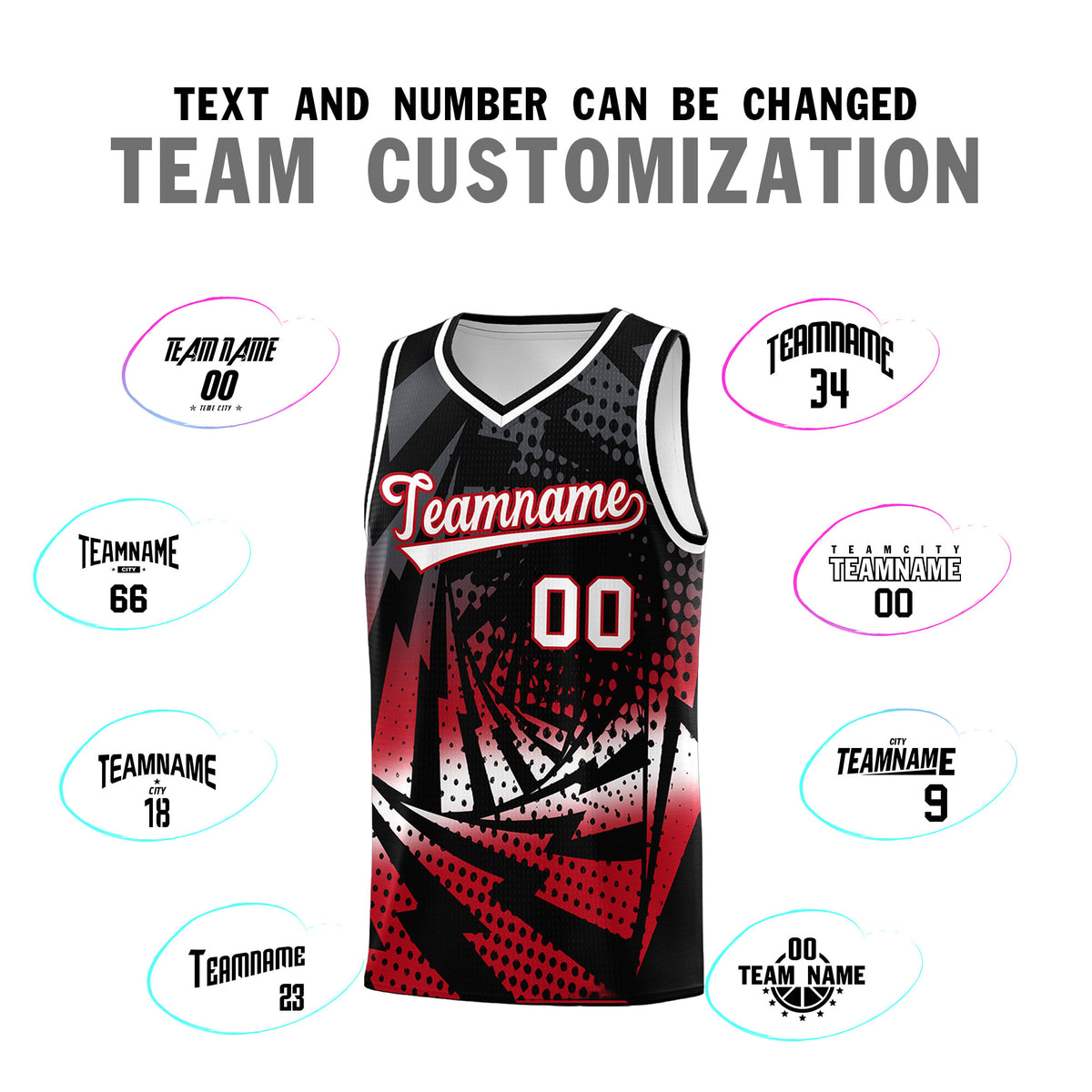 Custom Youth Basketball Jerseys Black Red Lightning Halftone Personalized Team Uniforms