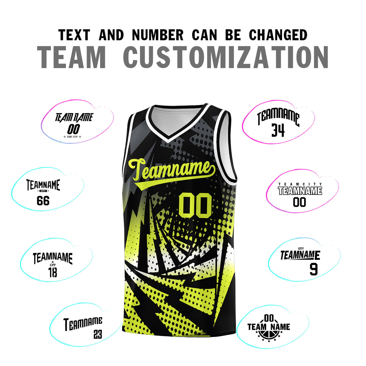 Custom Youth Basketball Jerseys Black Fluorescent Green Lightning Halftone Personalized Team Uniforms