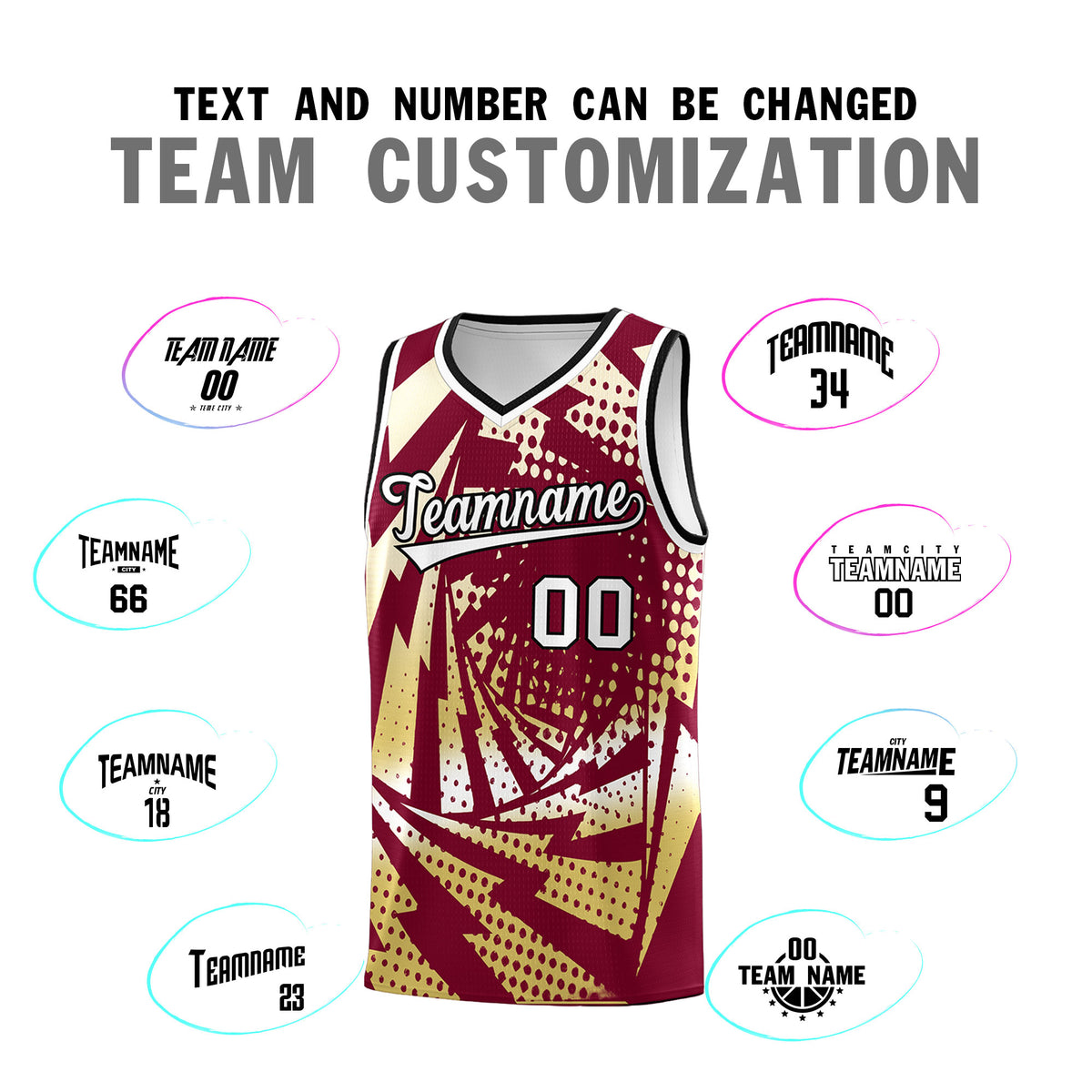 Custom Youth Basketball Jerseys Crimson Old Gold Lightning Design Halftone Personalized Uniforms