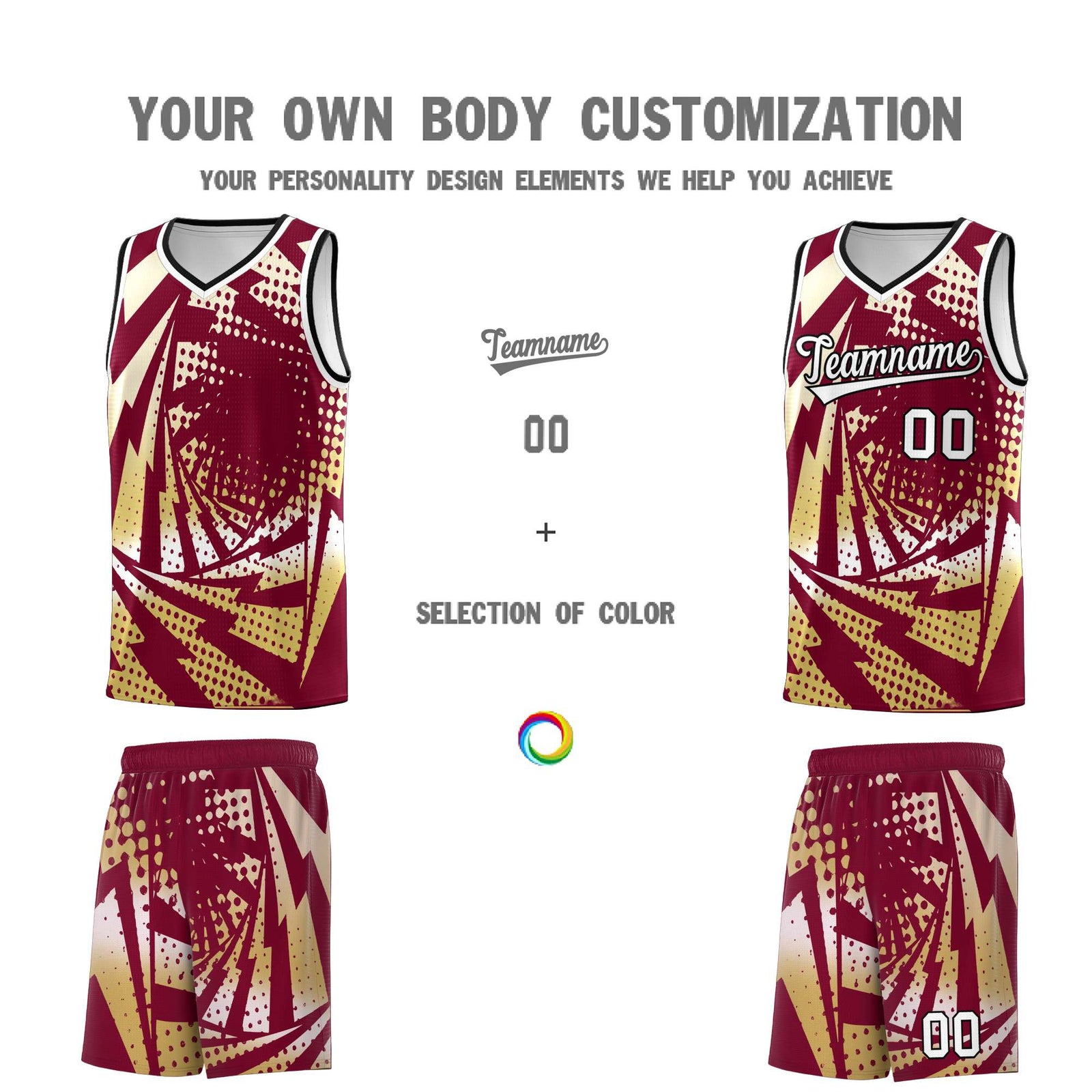 Custom Youth Basketball Jerseys Crimson Old Gold Lightning Design Halftone Personalized Uniforms