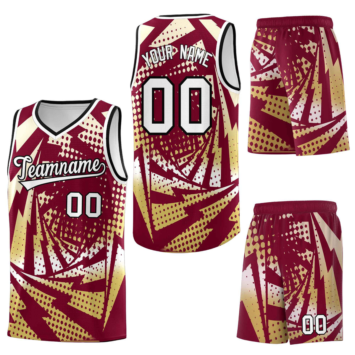 Custom Crimson Old Gold Lightning Halftone Dot Design Wrinkle-Resistant Uniform Basketball Jersey