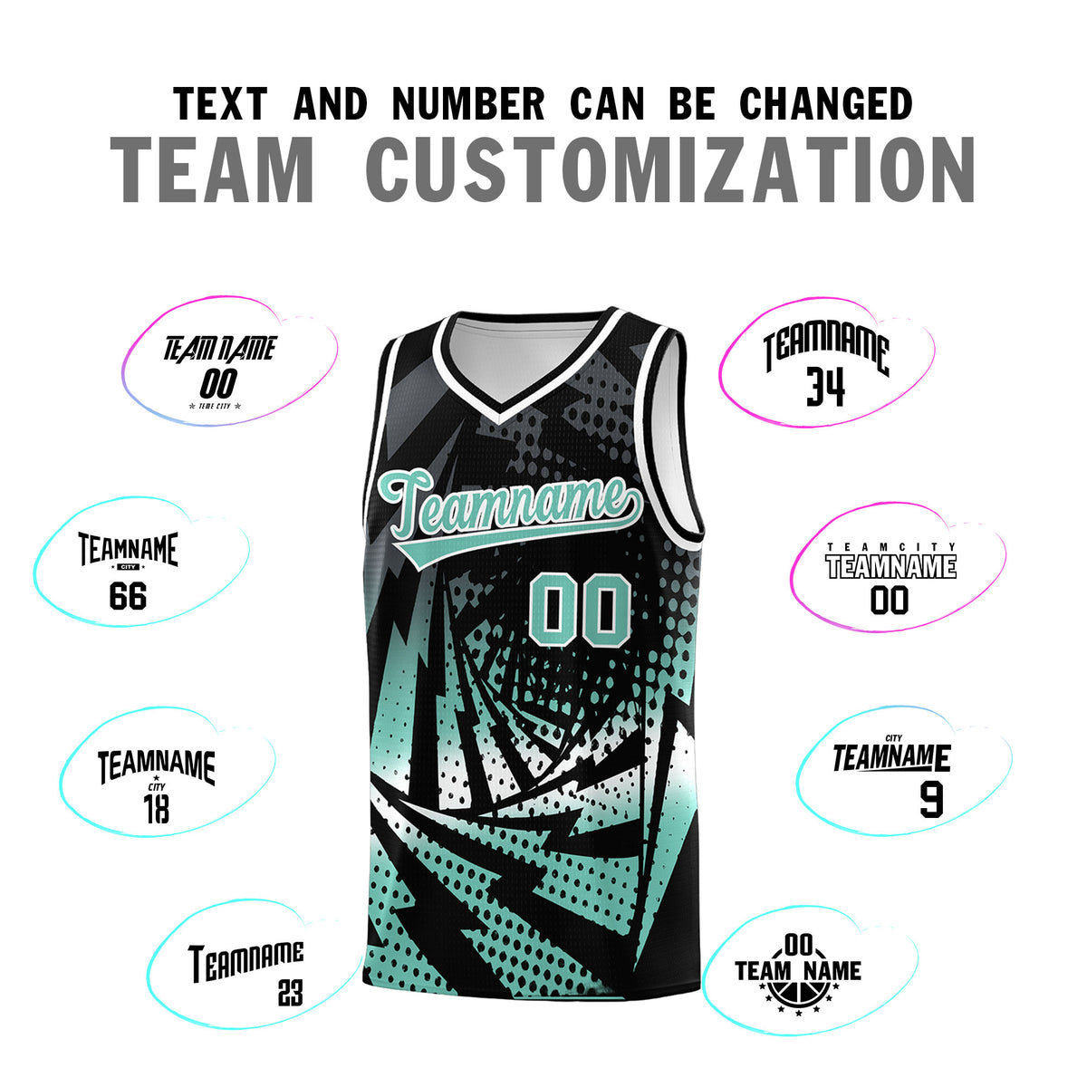 Custom Youth Basketball Jerseys Black Bright Green Lightning Halftone Personalized Team Uniforms