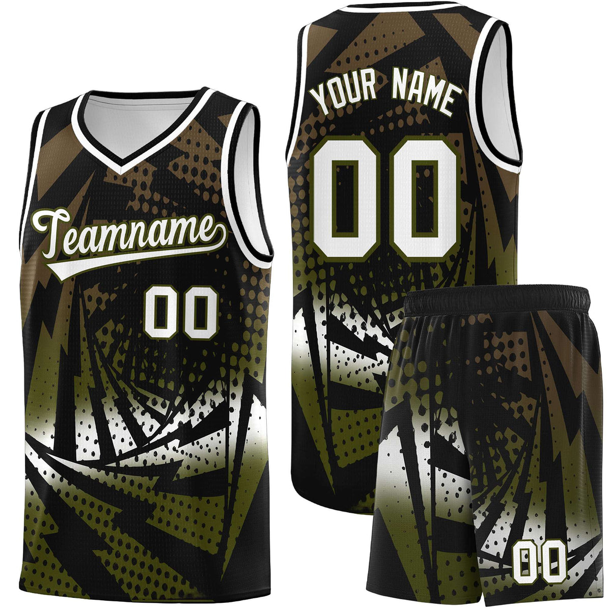 Custom Youth Basketball Jerseys Black Olive Lightning Design Halftone Personalized Uniforms