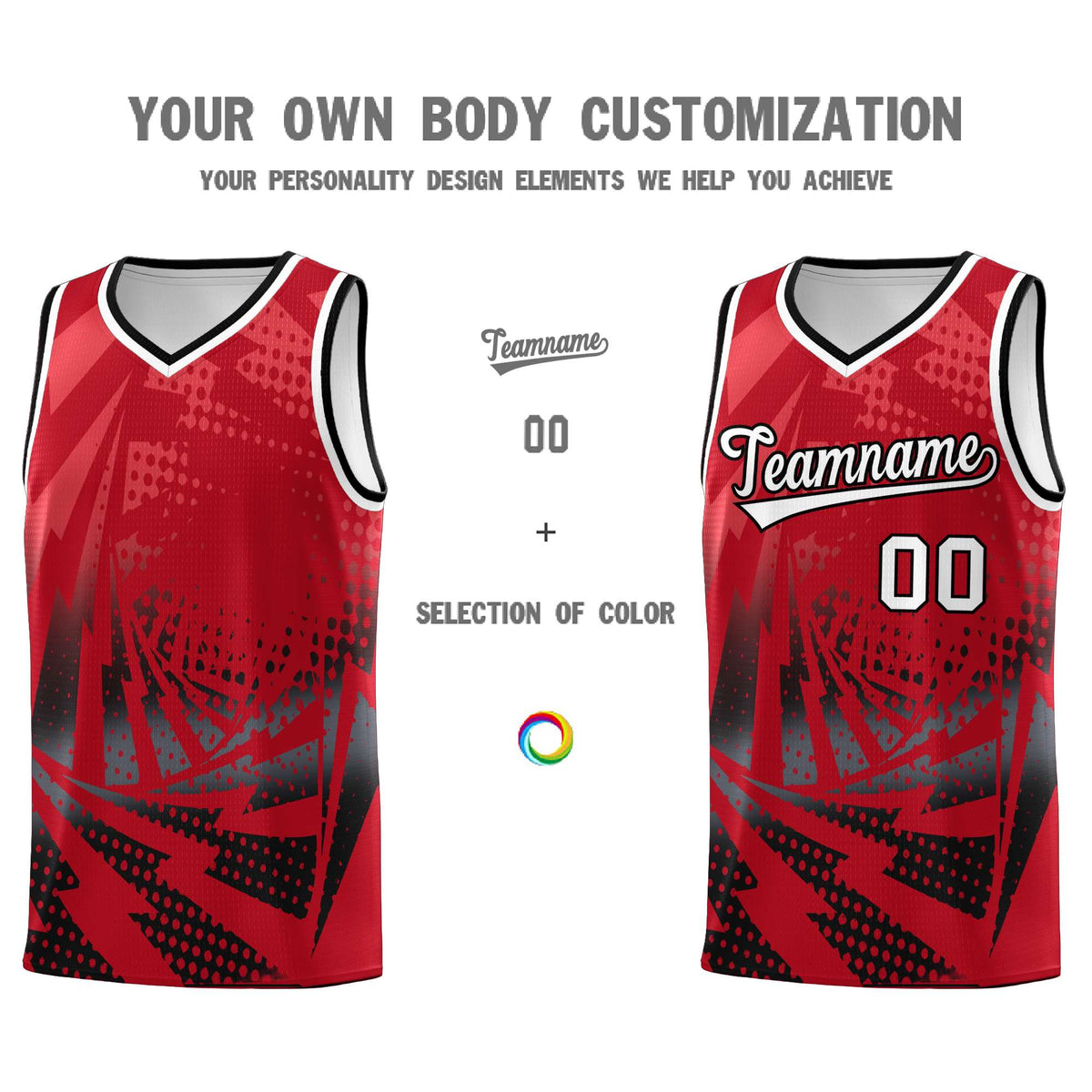 Custom Youth Basketball Jerseys Red Black Lightning Halftone Personalized Team Uniforms