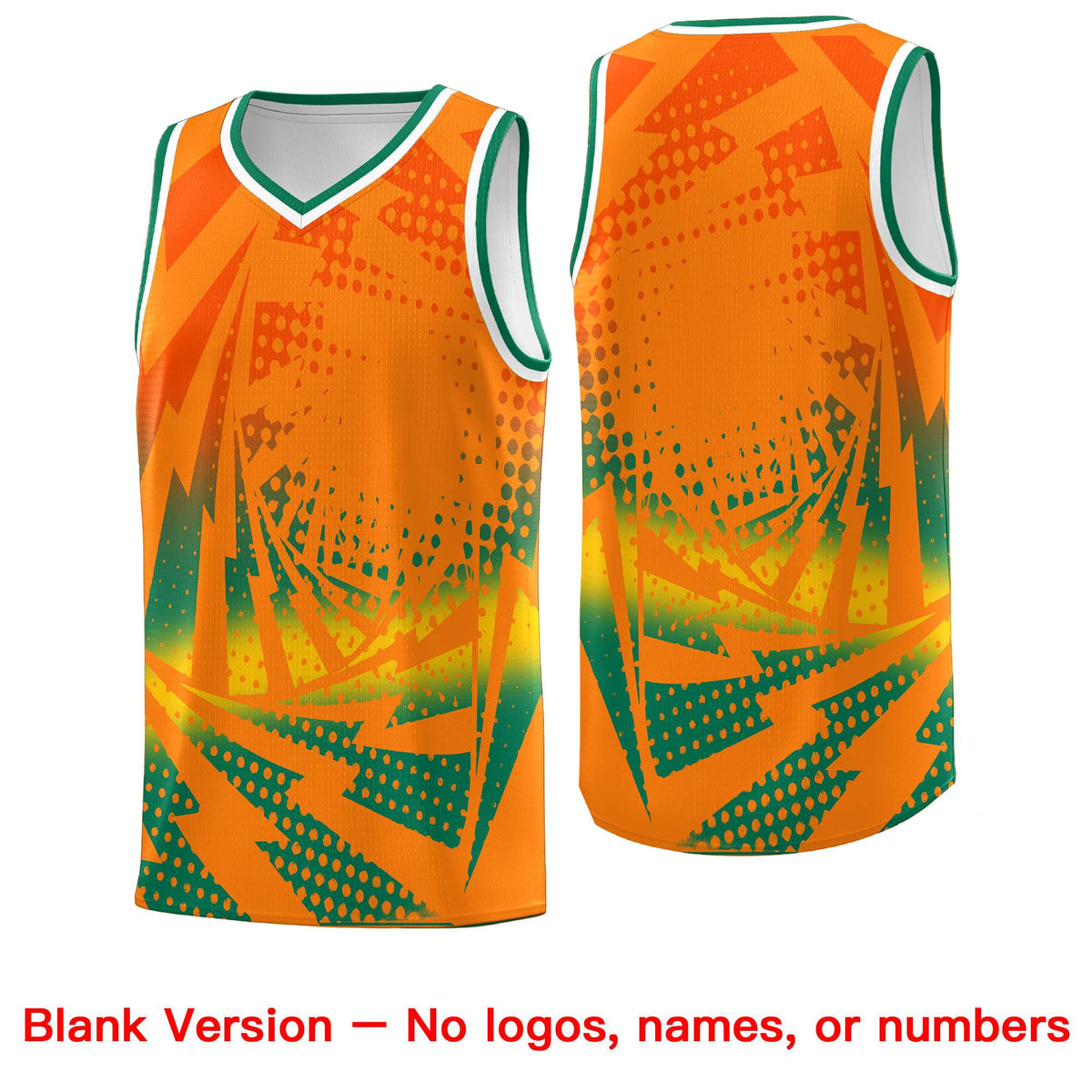 Custom Youth Basketball Jerseys Orange Kelly Green Lightning Design Halftone Personalized Uniforms