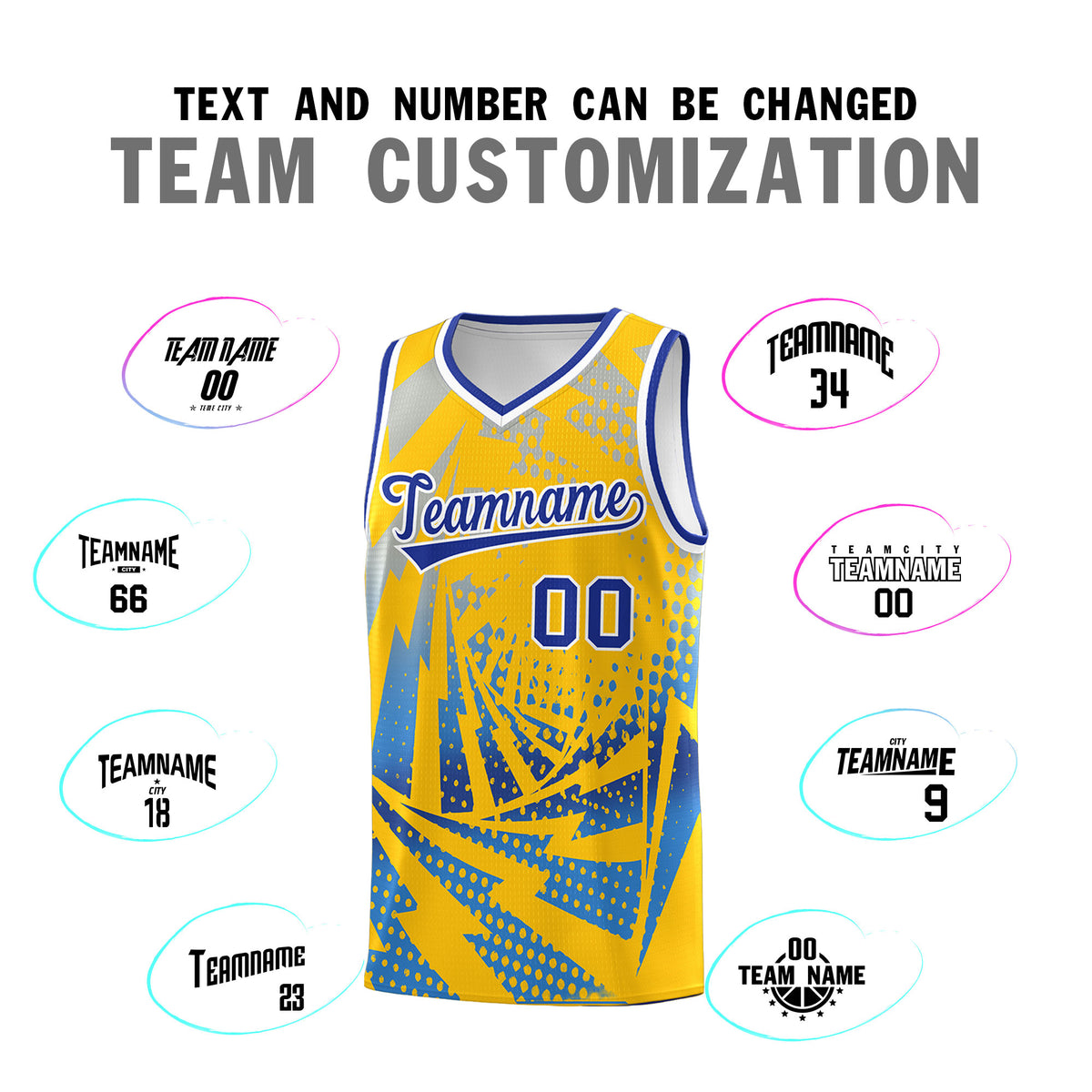 Custom Youth Basketball Jerseys Gold Powder Blue Lightning Halftone Personalized Team Uniforms