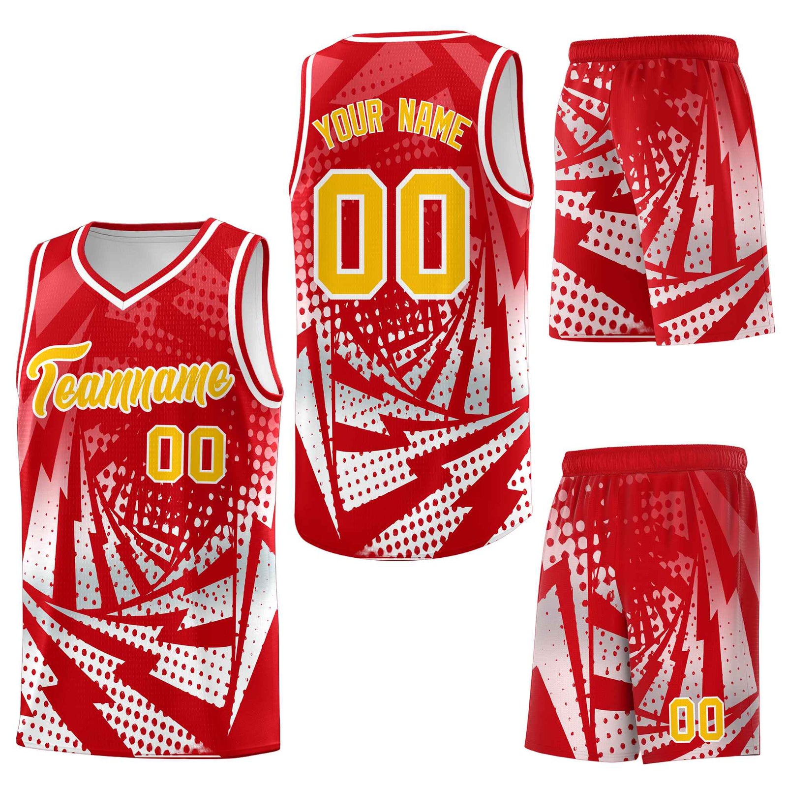 Custom Red White Lightning Halftone Dot Design Lightweight Uniform Basketball Jersey