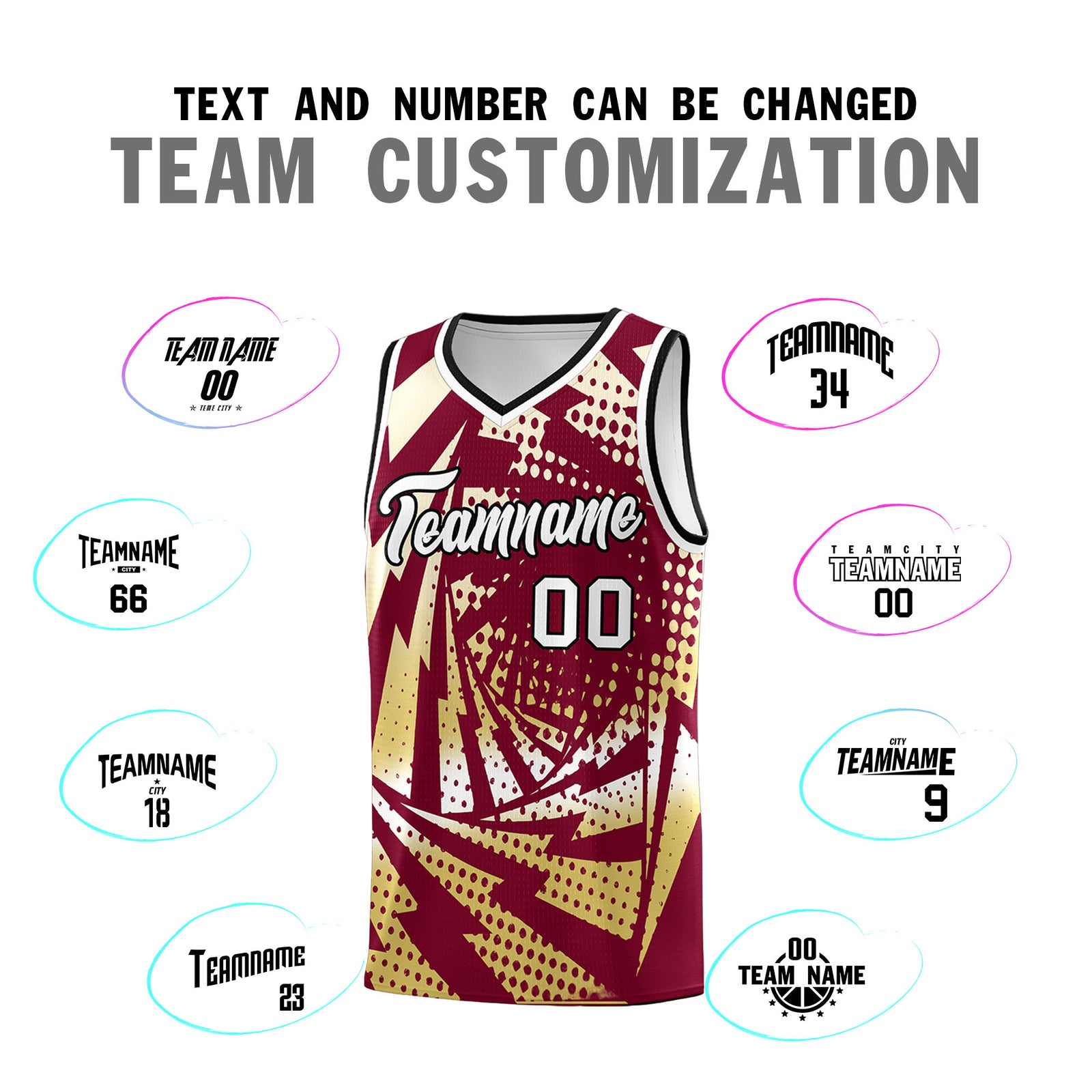 Custom Youth Basketball Jerseys Crimson Old Gold Lightning Design Halftone Personalized Uniforms