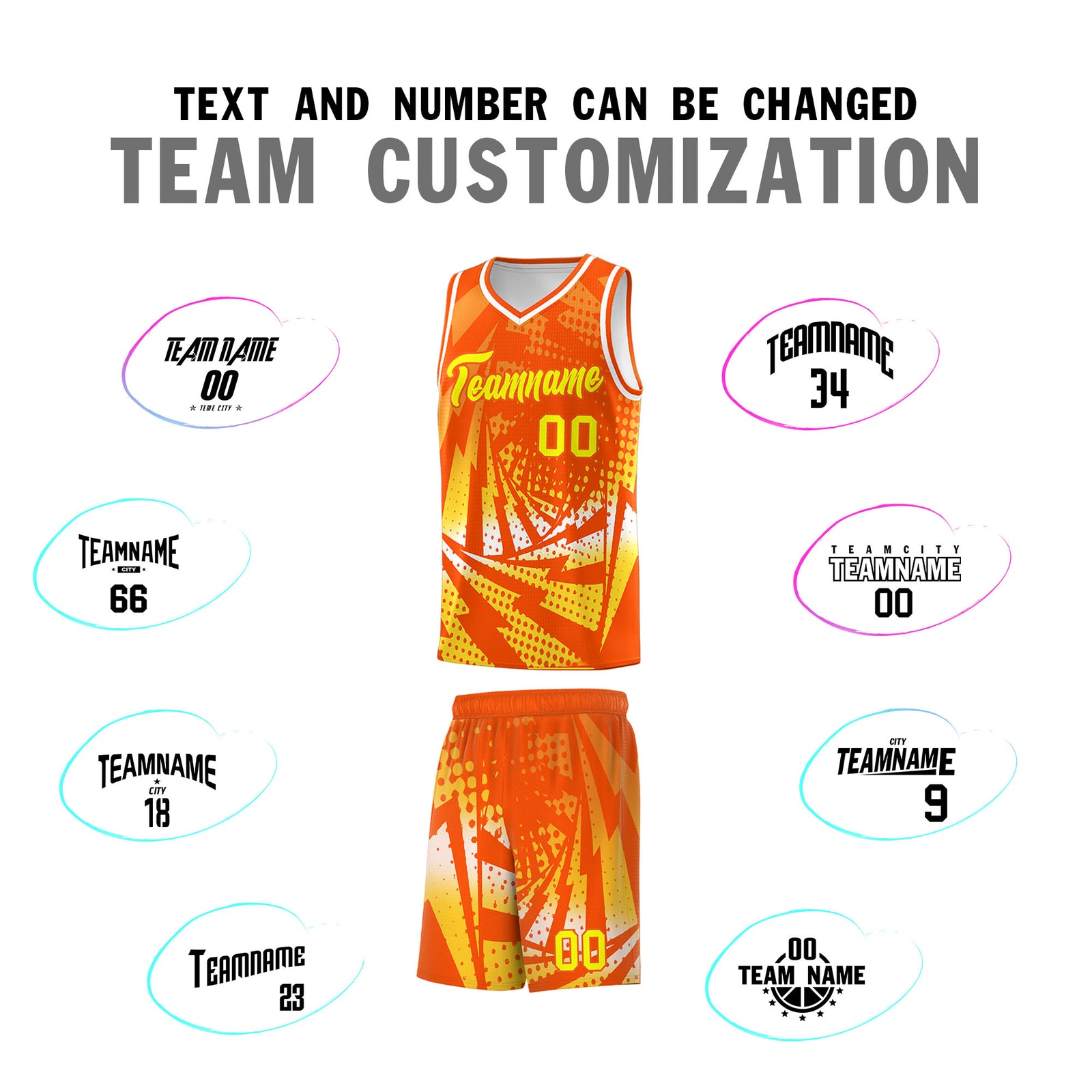 Custom Youth Basketball Jerseys Orange Gold Lightning Halftone Personalized Team Uniforms