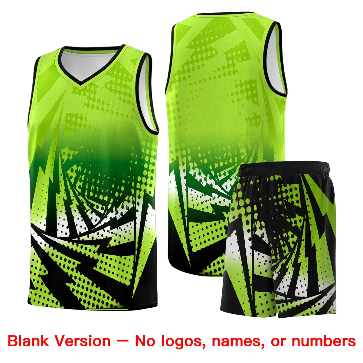 Custom Youth Basketball Jerseys Neon Green Black Lightning Halftone Personalized Team Uniforms