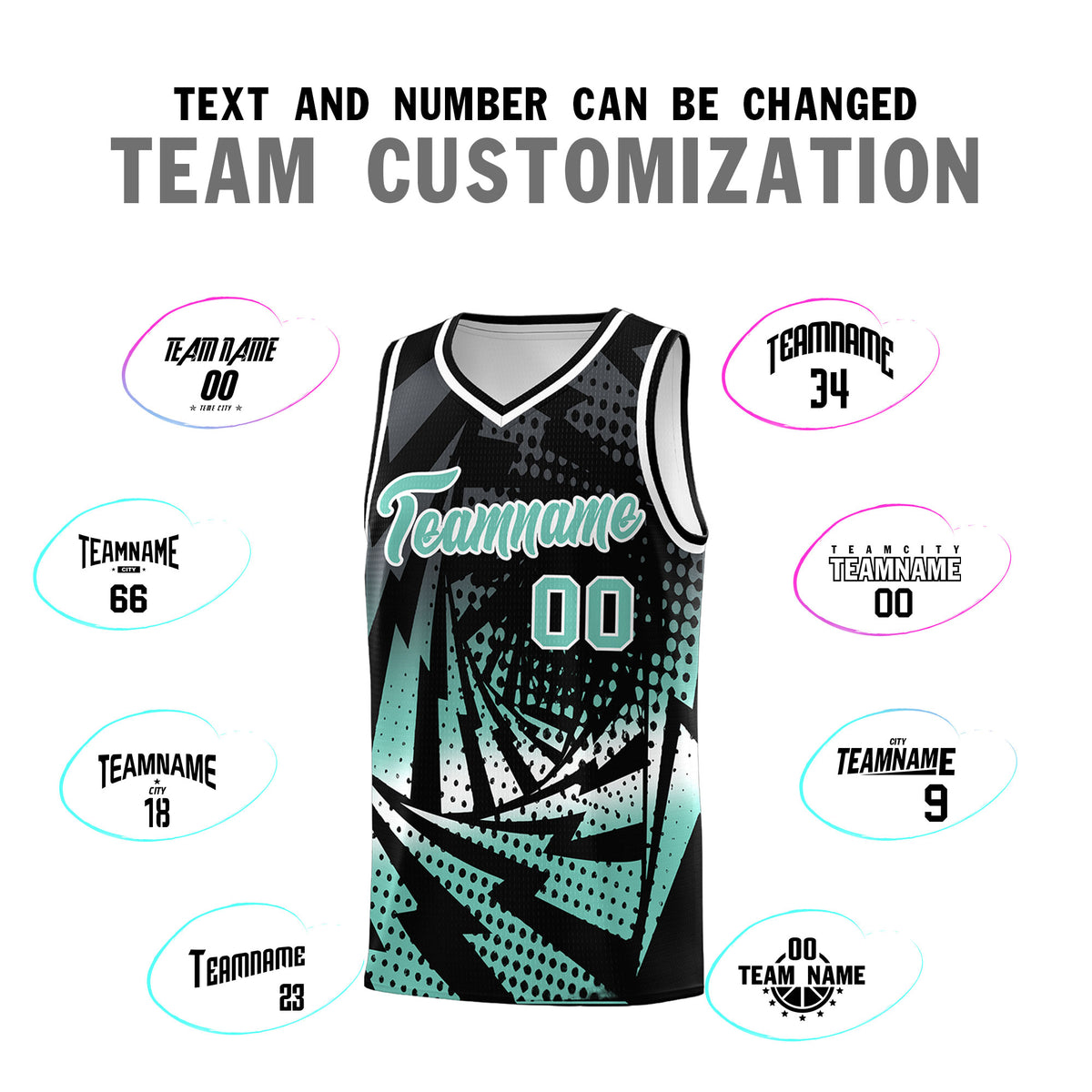 Custom Youth Basketball Jerseys Black Bright Green Lightning Halftone Personalized Team Uniforms