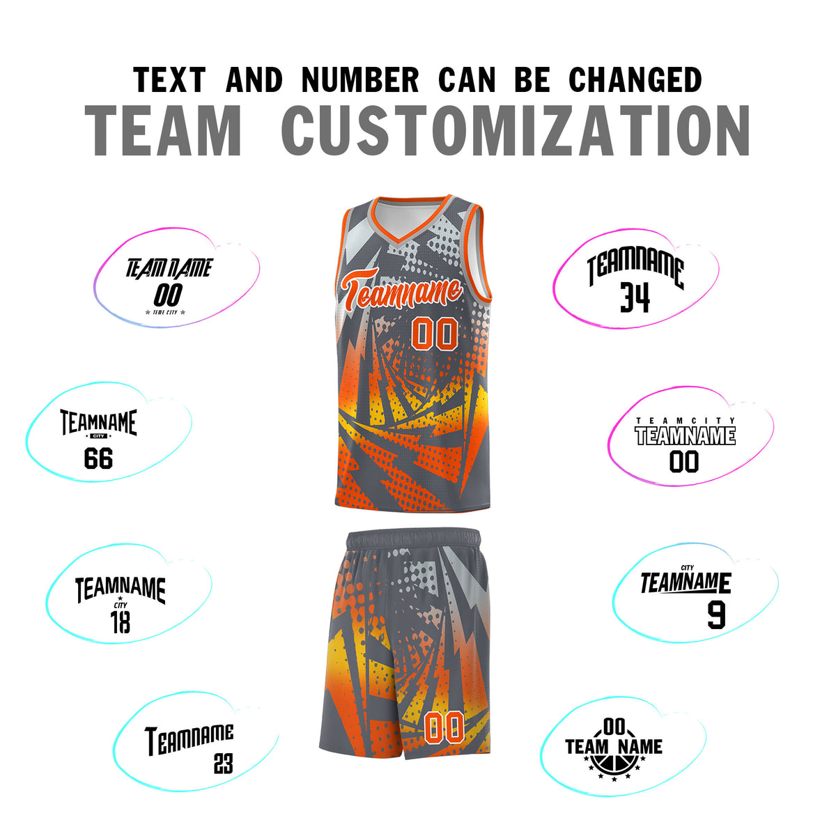 Custom Youth Basketball Jerseys Dark Gray Orange Lightning Design Halftone Personalized Uniforms