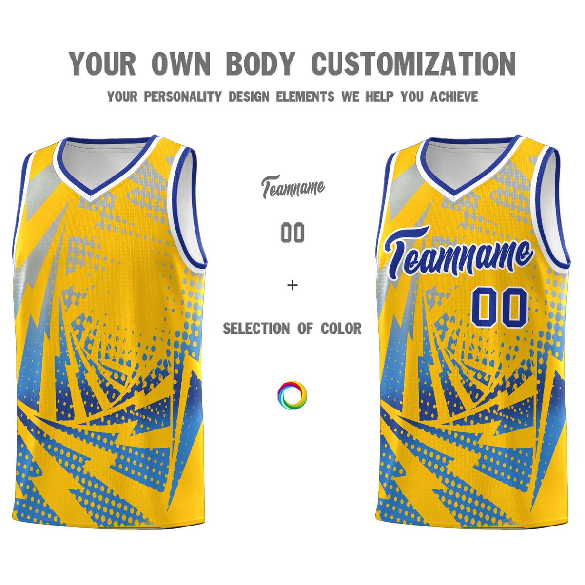 Custom Youth Basketball Jerseys Gold Powder Blue Lightning Halftone Personalized Team Uniforms