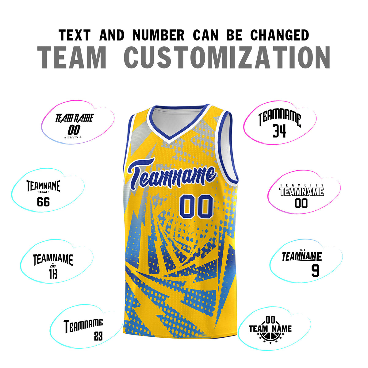 Custom Youth Basketball Jerseys Gold Powder Blue Lightning Halftone Personalized Team Uniforms