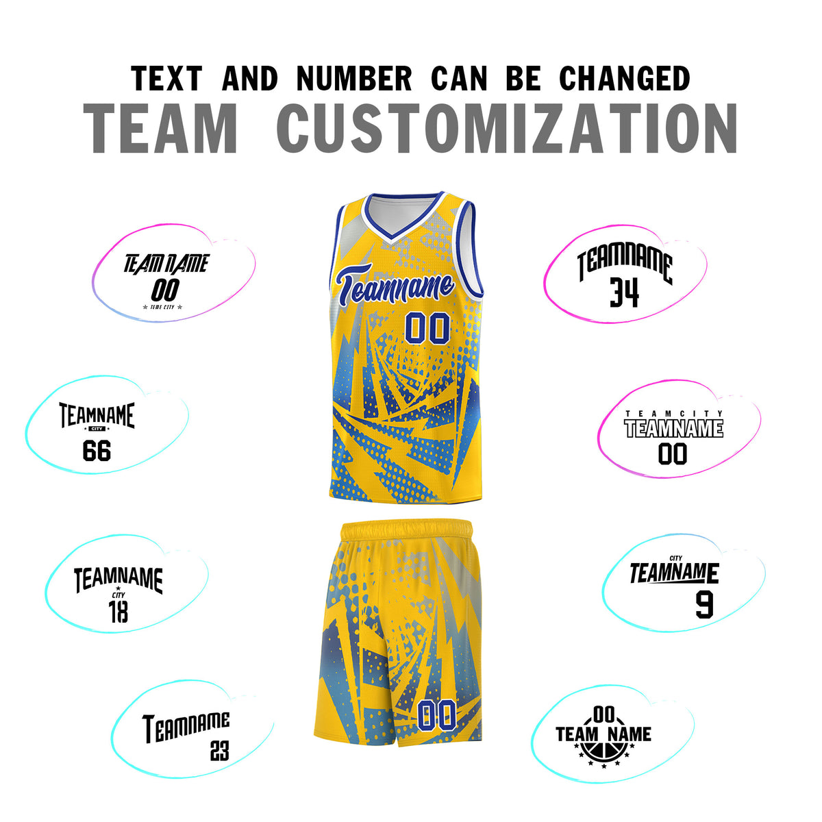 Custom Youth Basketball Jerseys Gold Powder Blue Lightning Halftone Personalized Team Uniforms