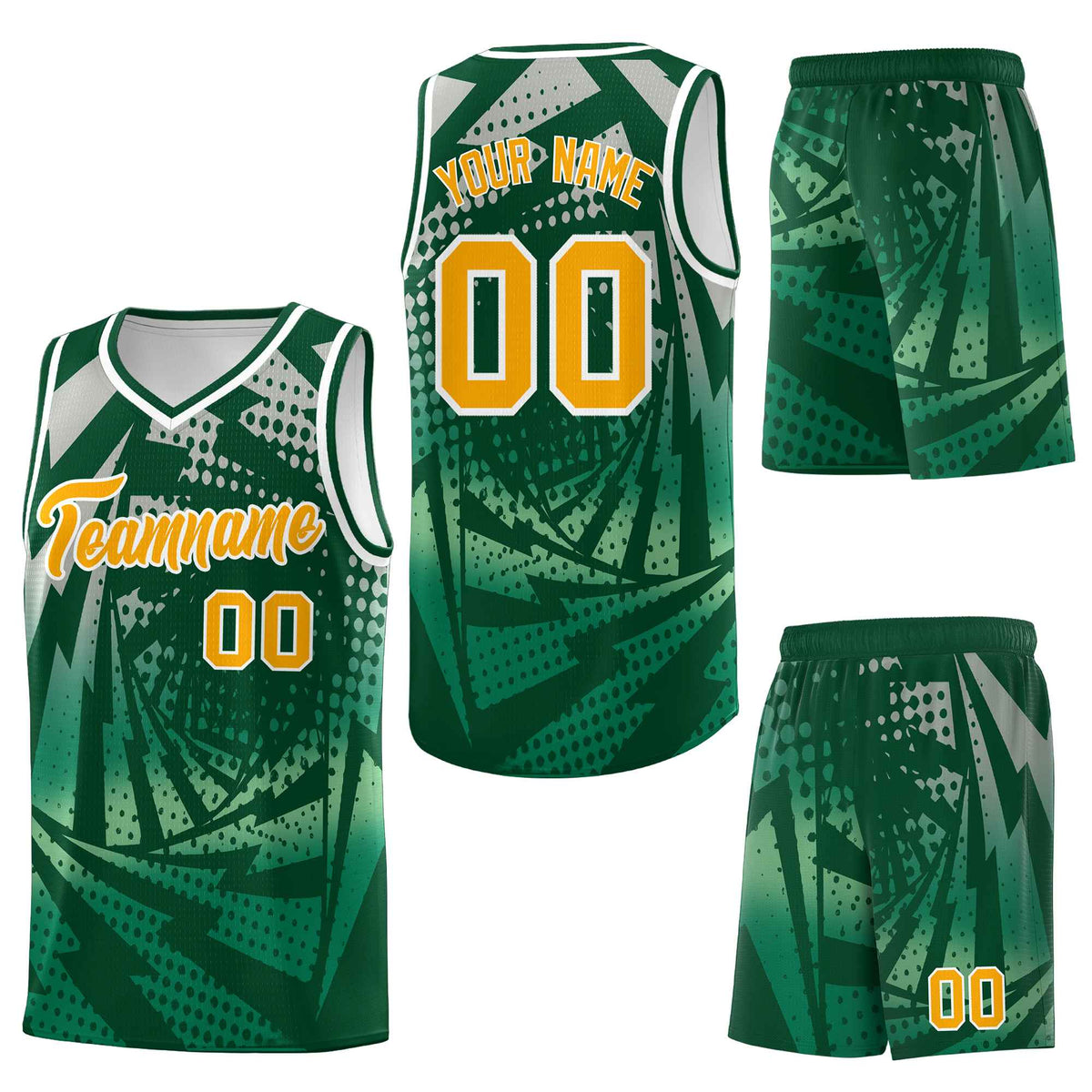 Custom Green Kelly Green Lightning Halftone Dot Design Lightweight Uniform Basketball Jersey
