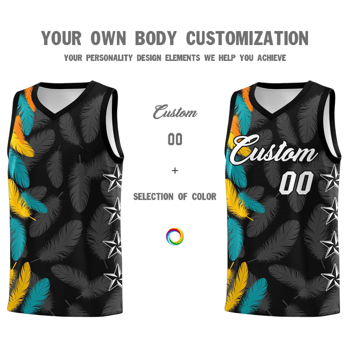 Custom Youth Basketball Jersey Black White Feather Series Sports Uniform