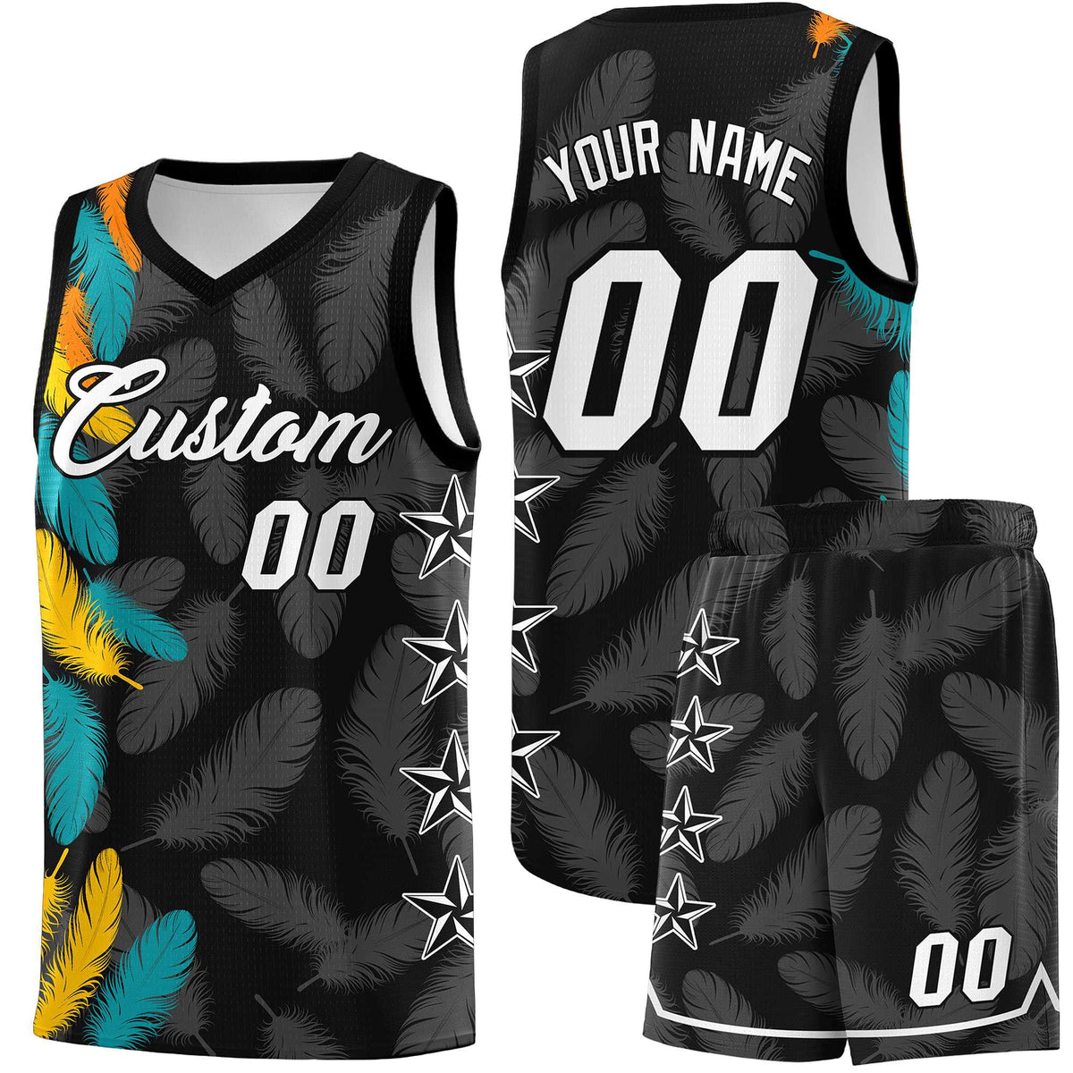 Custom Youth Basketball Jersey Black White Feather Series Sports Uniform