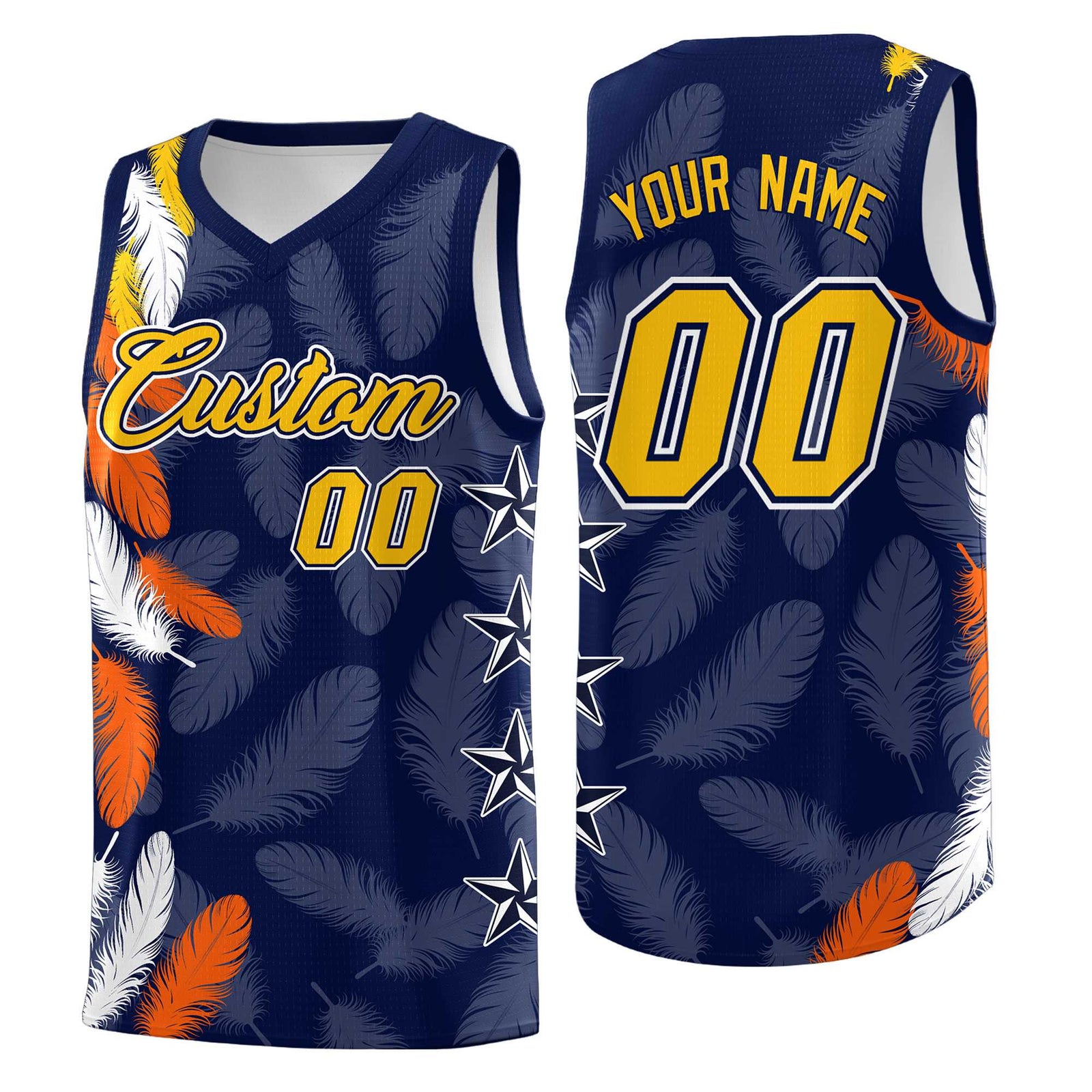 Custom Youth Basketball Jersey Navy Gold Feather Series Sports Uniform