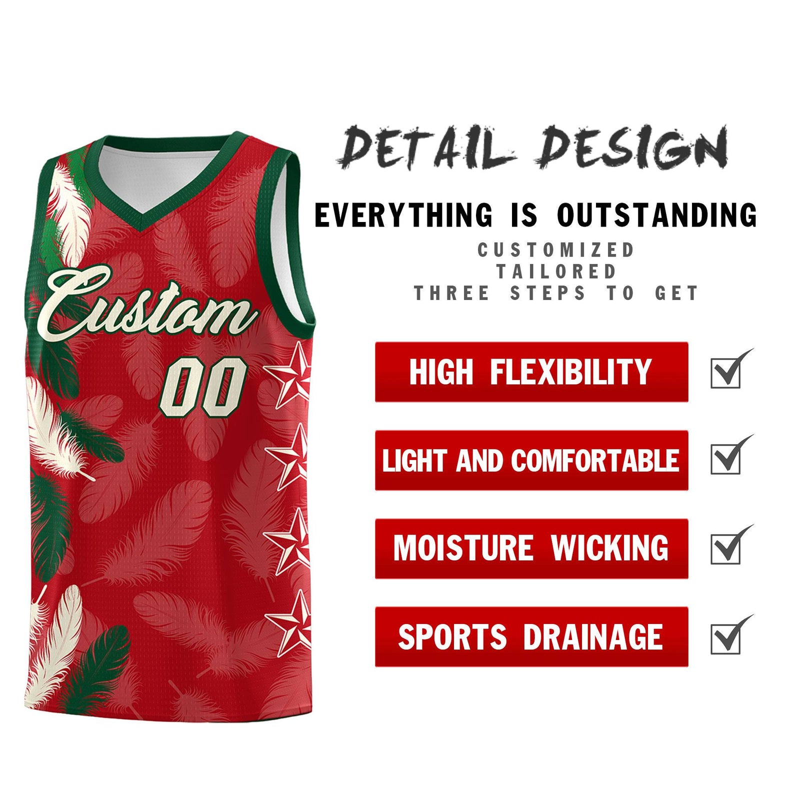 Custom Youth Basketball Jersey Red Cream Feather Series Sports Uniform