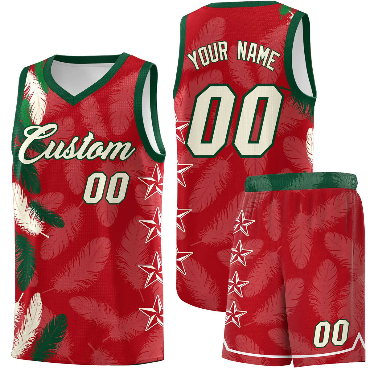 Custom Youth Basketball Jersey Red Cream Feather Series Sports Uniform
