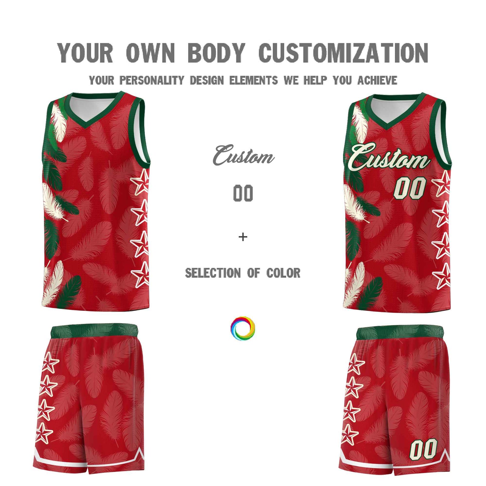 Custom Youth Basketball Jersey Red Cream Feather Series Sports Uniform