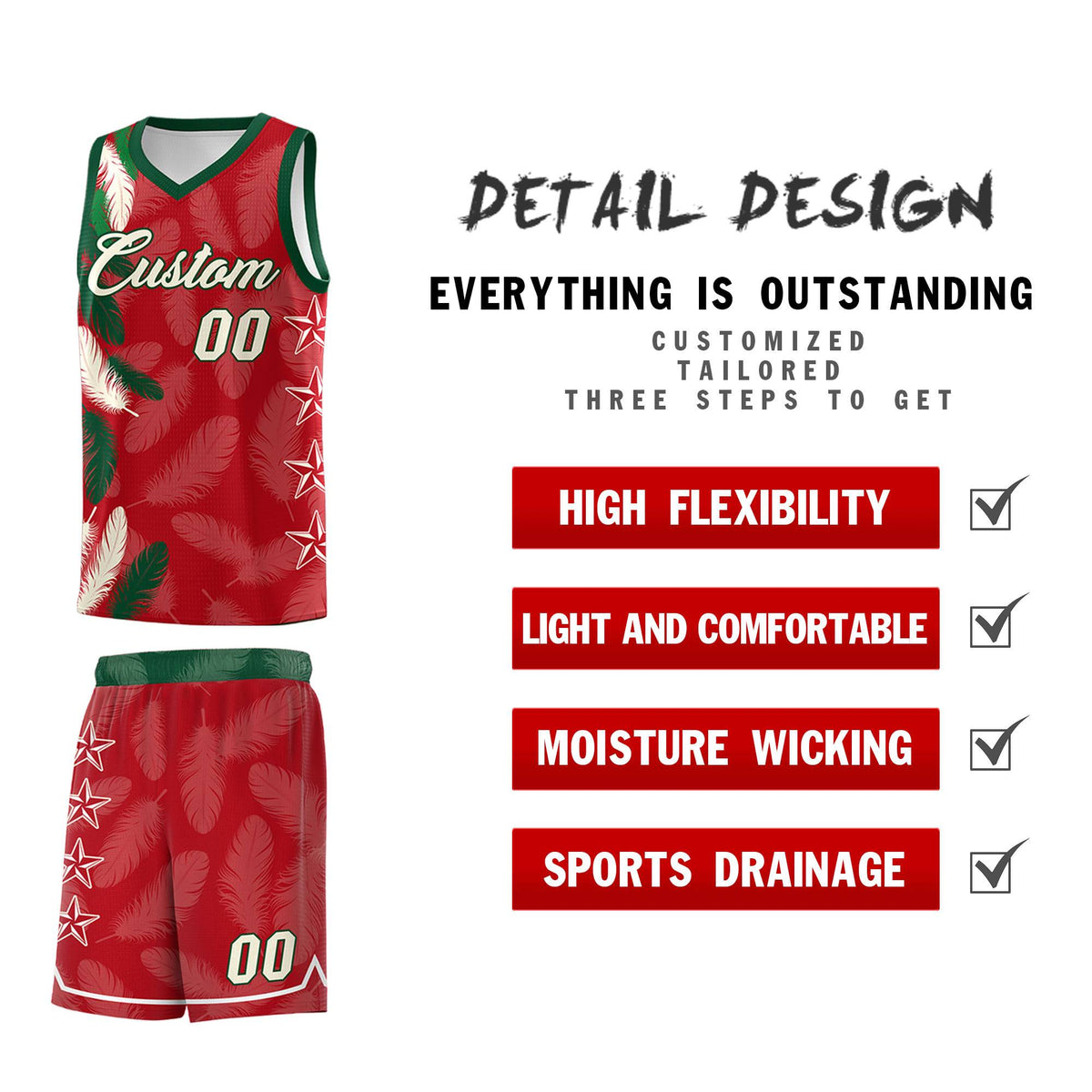 Custom Youth Basketball Jersey Red Cream Feather Series Sports Uniform