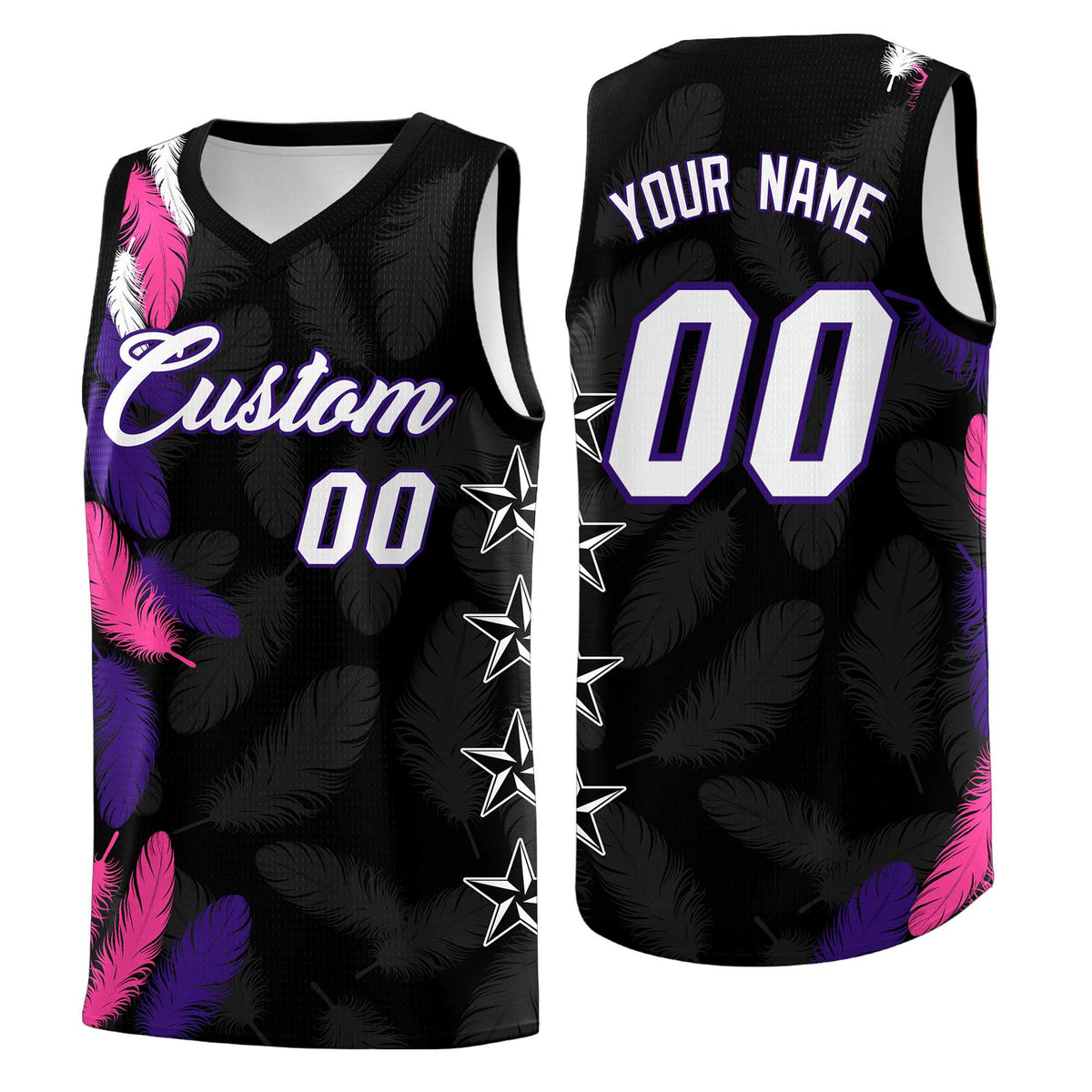 Custom Youth Basketball Jersey Black White Feather Series Sports Uniform