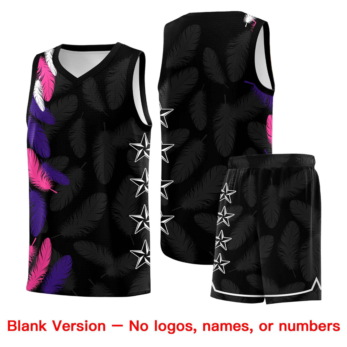 Custom Youth Basketball Jersey Black White Feather Series Sports Uniform