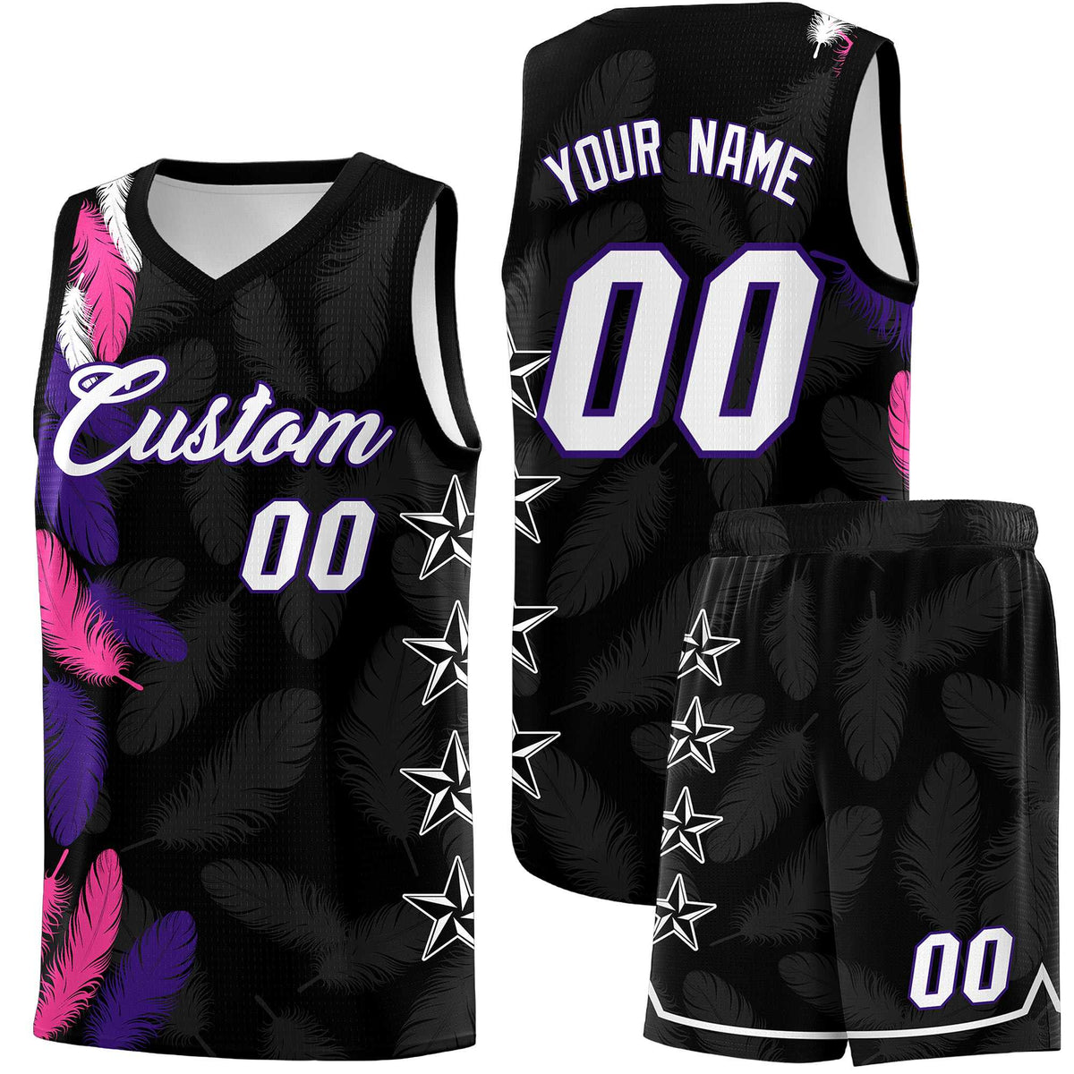 Custom Youth Basketball Jersey Black White Feather Series Sports Uniform