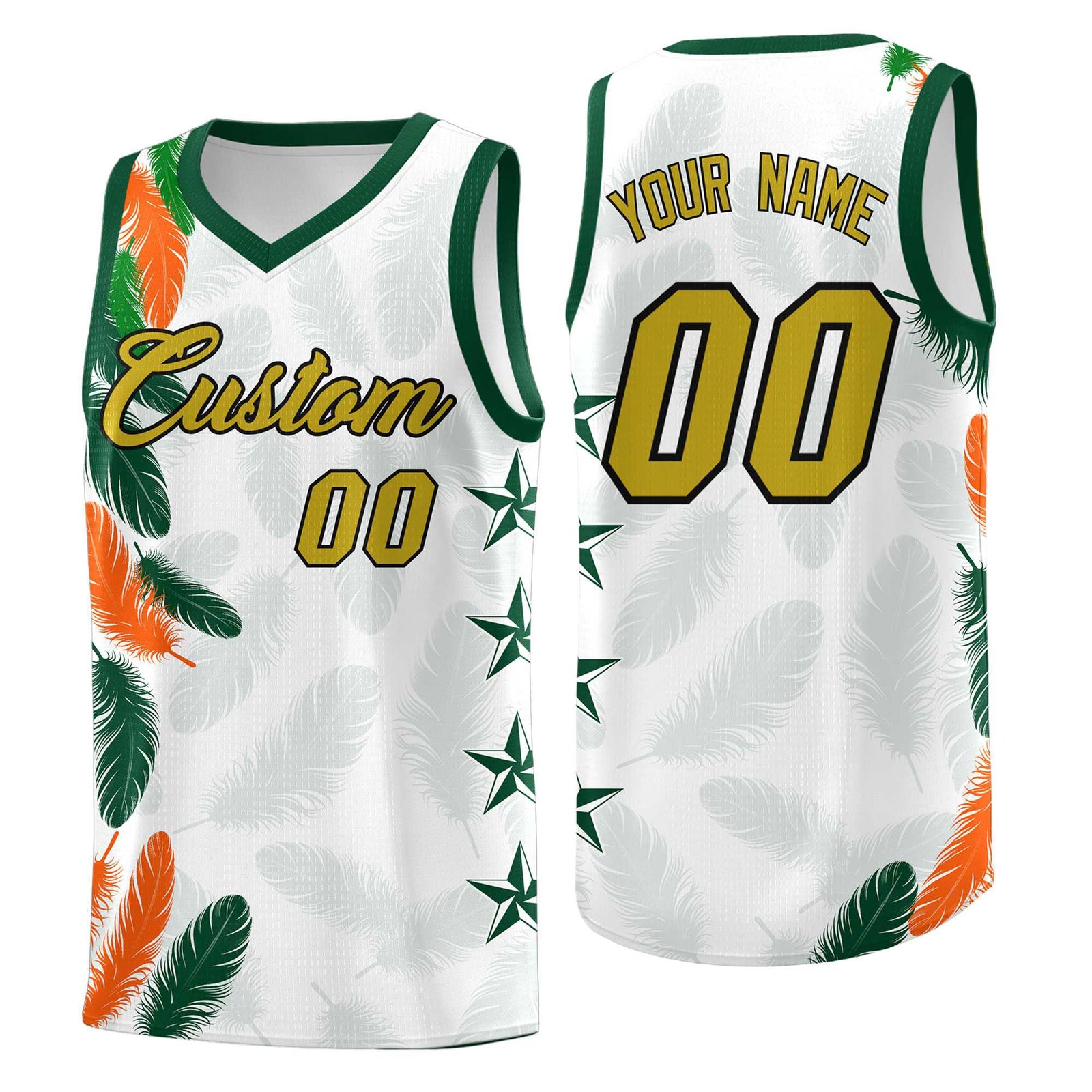 Custom Youth Basketball Jersey White Old Gold Feather Series Sports Uniform