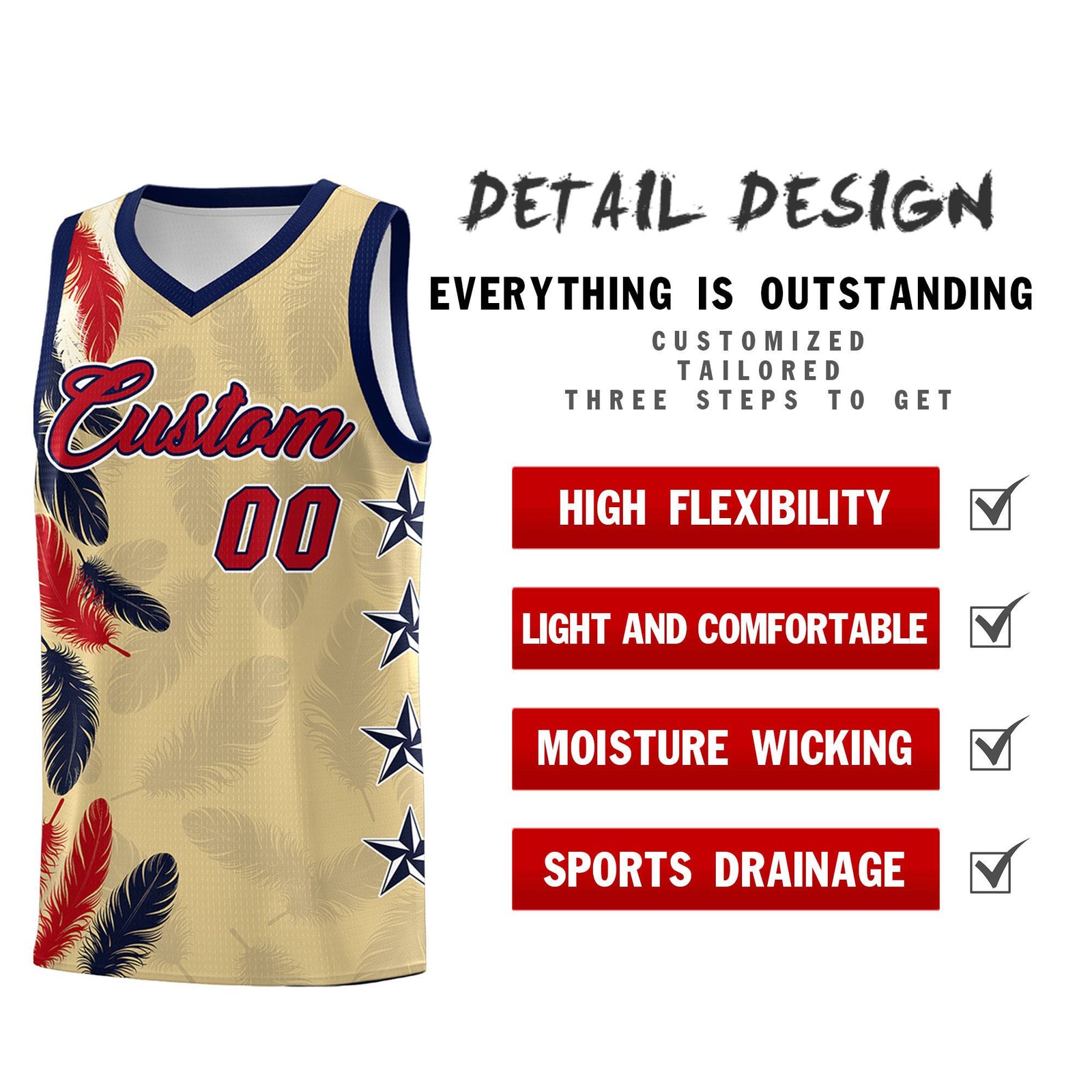 Custom Youth Basketball Jersey Khaki Red Feather Series Sports Uniform