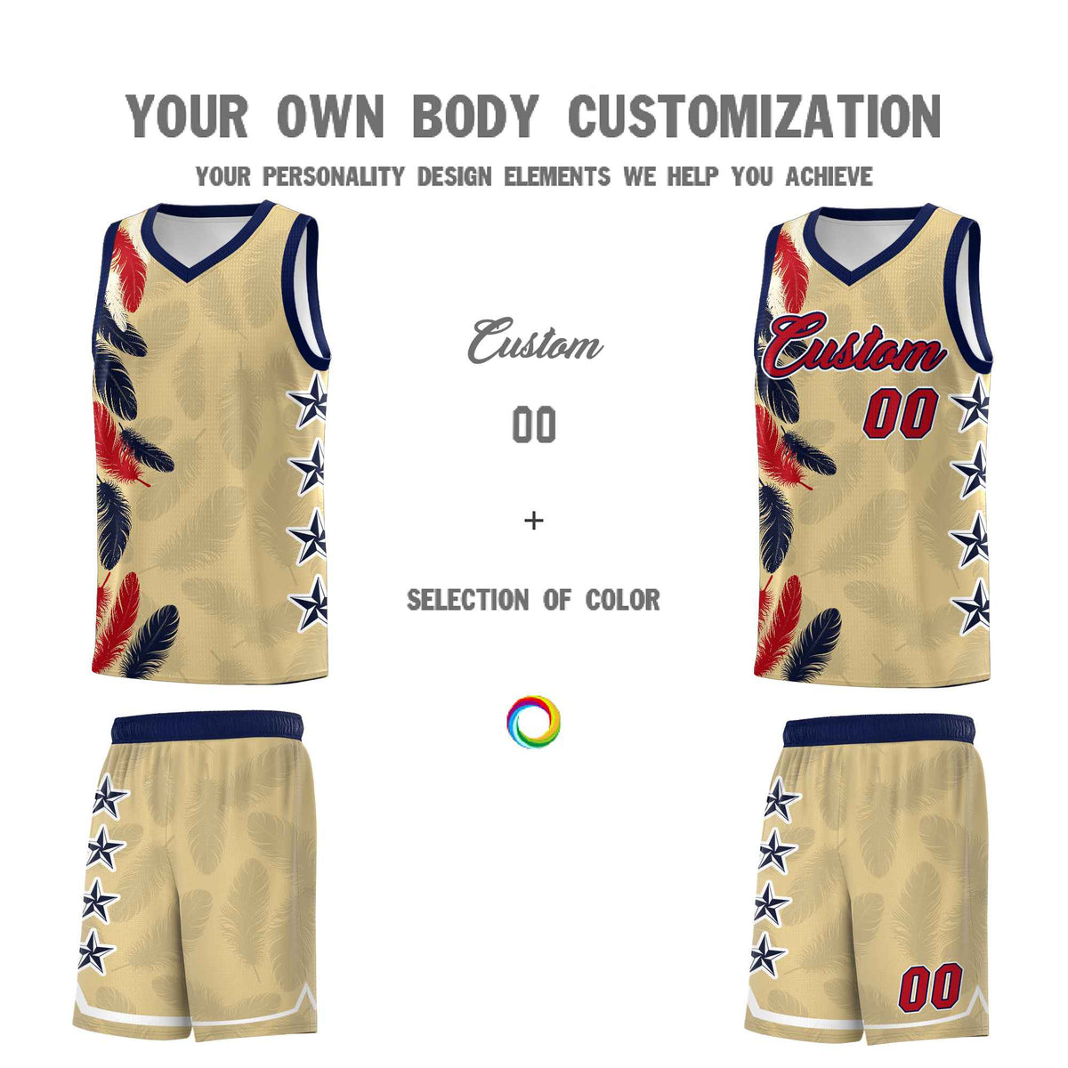 Custom Youth Basketball Jersey Khaki Red Feather Series Sports Uniform