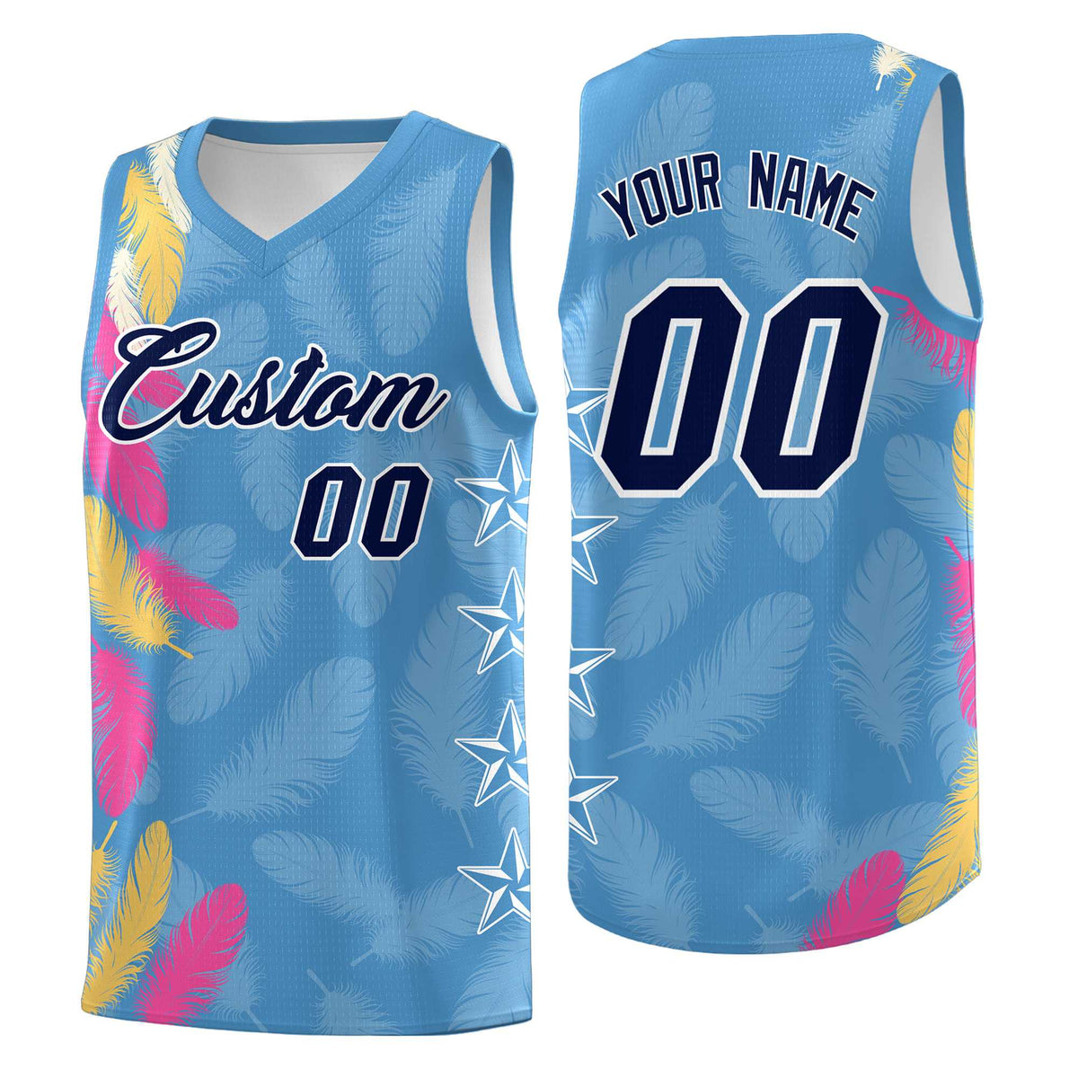 Custom Youth Basketball Jersey Light Blue Navy Feather Series Sports Uniform