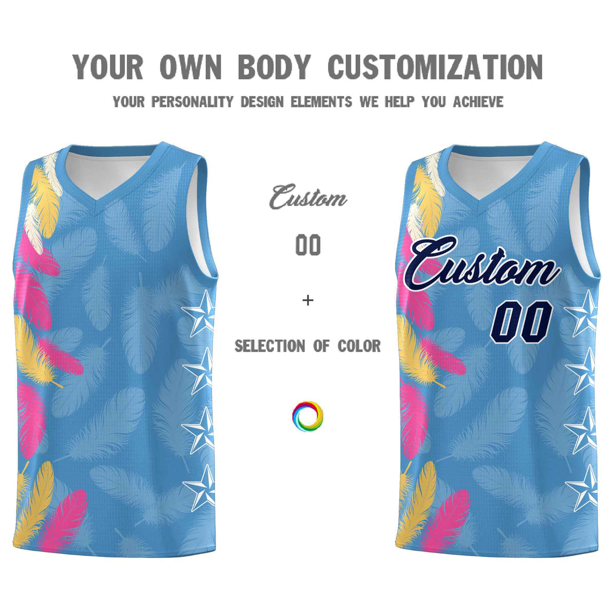 Custom Youth Basketball Jersey Light Blue Navy Feather Series Sports Uniform