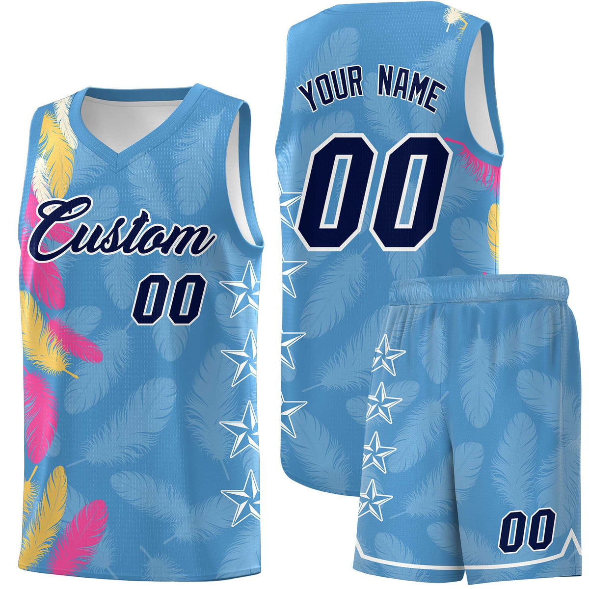 Custom Youth Basketball Jersey Light Blue Navy Feather Series Sports Uniform