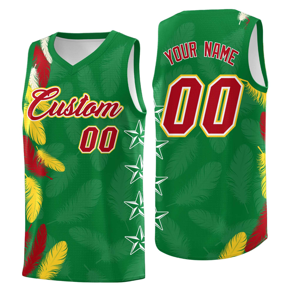 Custom Youth Basketball Jersey Kelly Green Red Feather Series Sports Uniform