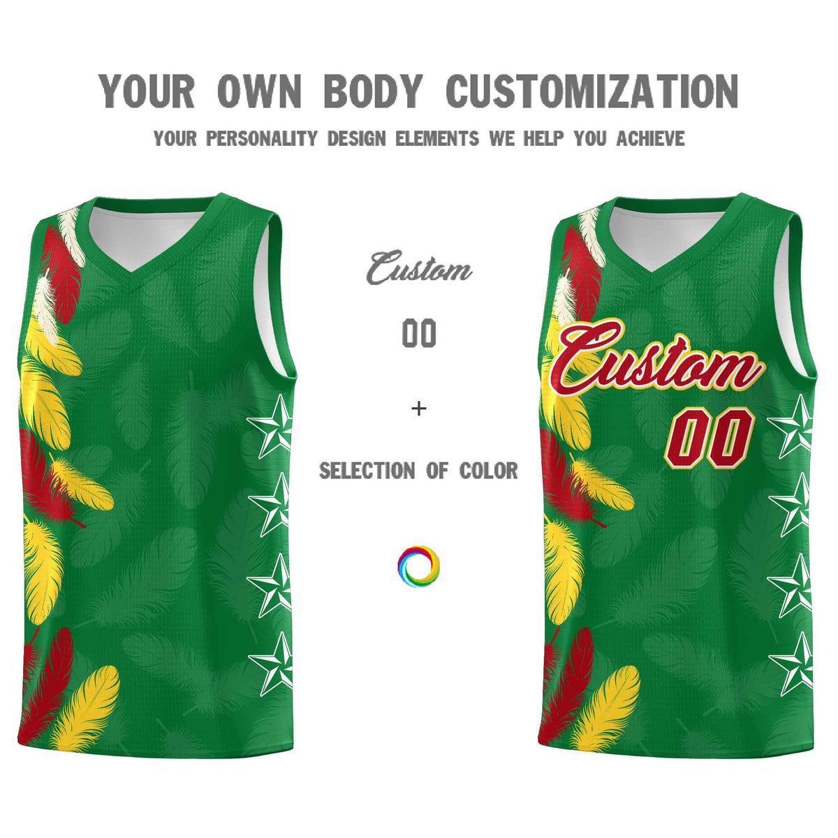 Custom Youth Basketball Jersey Kelly Green Red Feather Series Sports Uniform
