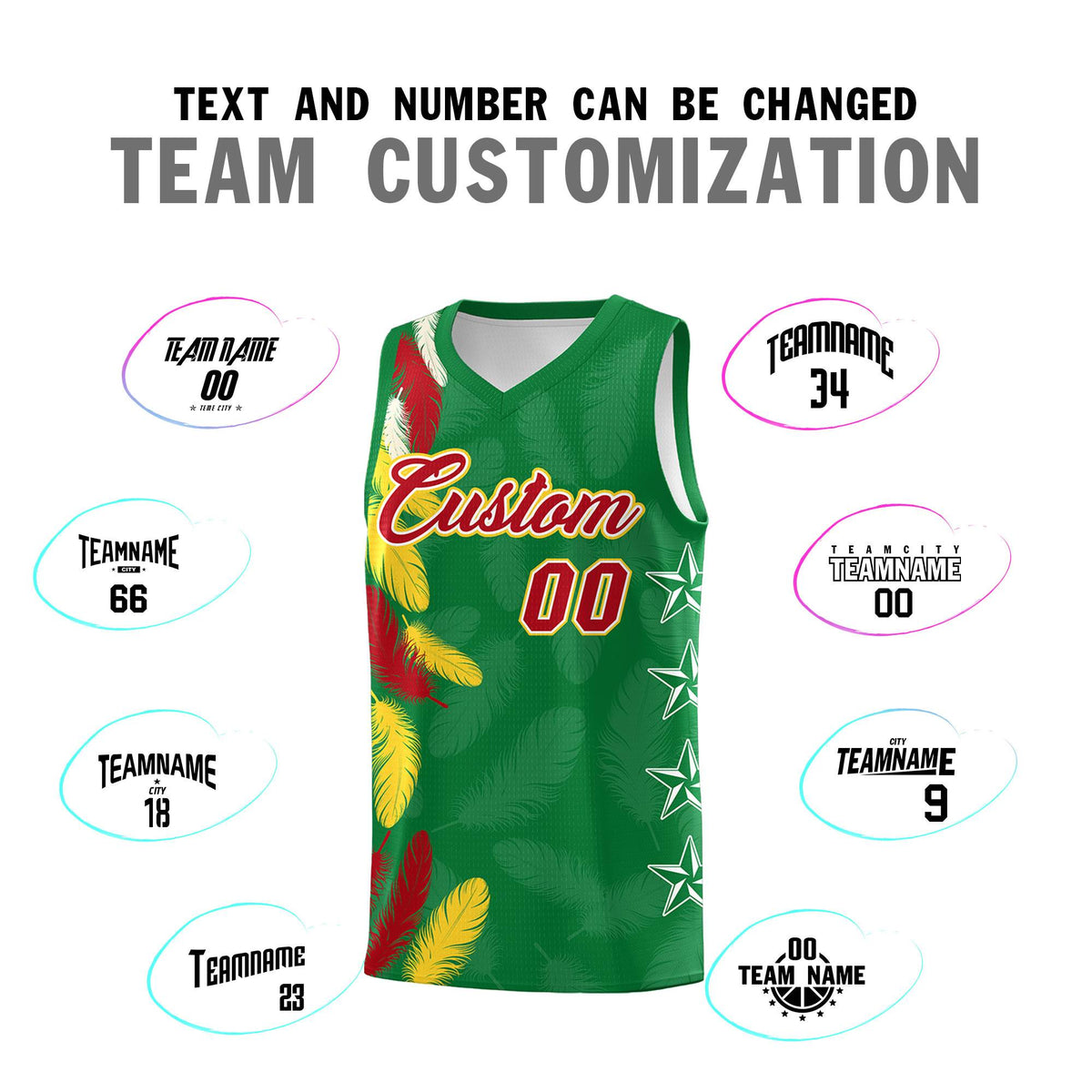 Custom Youth Basketball Jersey Kelly Green Red Feather Series Sports Uniform
